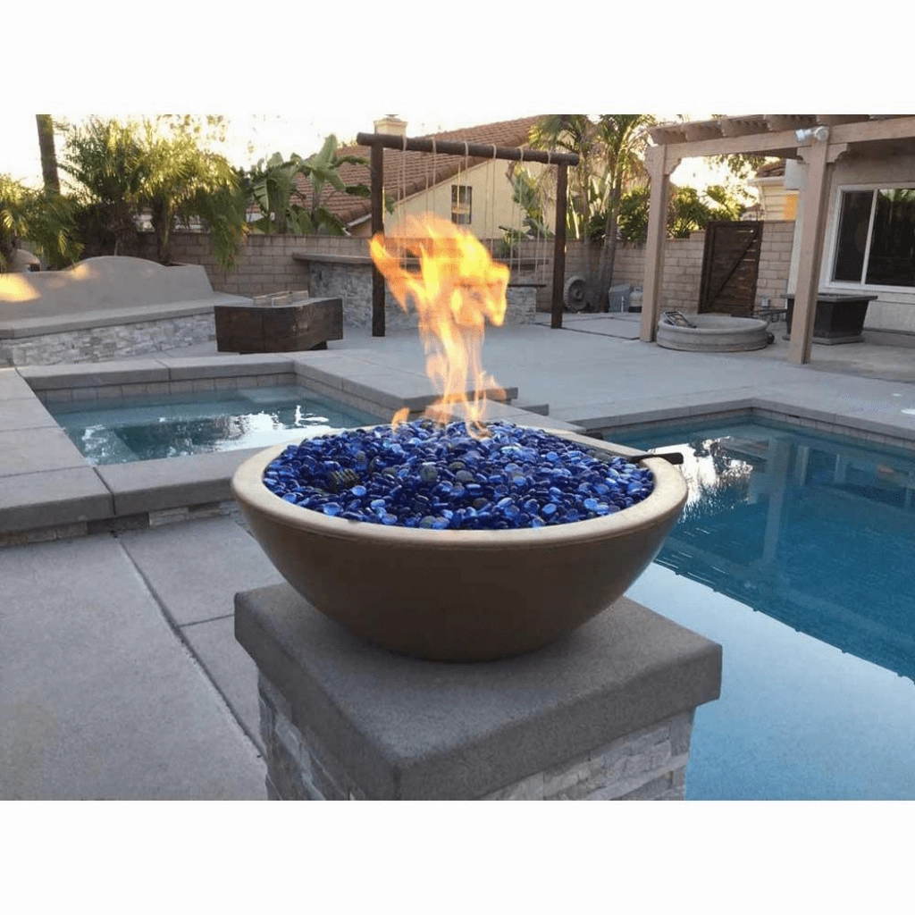 The Outdoor Plus Sedona GFRC 33" Concrete Round 12V Electronic Ignition Fire & Water Bowl OPT-33RFWE12V