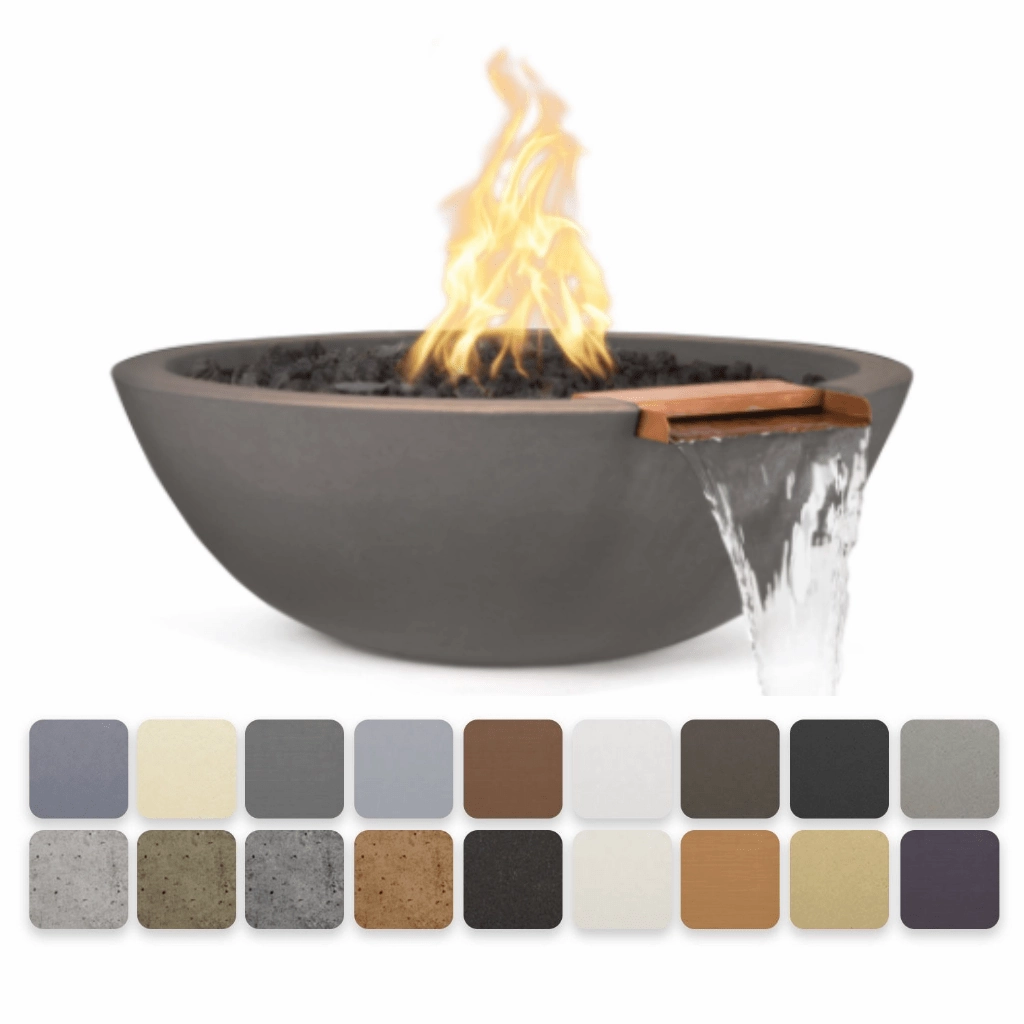 The Outdoor Plus Sedona GFRC 33" Concrete Round 12V Electronic Ignition Fire & Water Bowl OPT-33RFWE12V