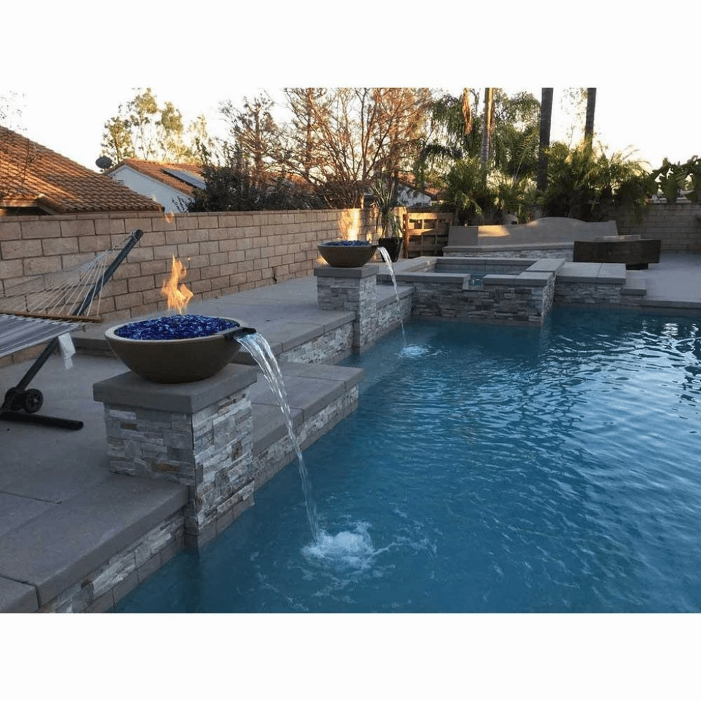 The Outdoor Plus Sedona GFRC 33" Concrete Round 12V Electronic Ignition Fire & Water Bowl OPT-33RFWE12V