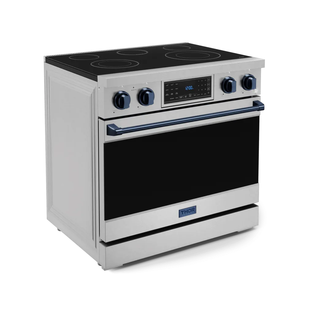 Thor Kitchen RSE36BLU 36 Inch Professional Electric Range With Tilt Panel Touch Control In Stainless Steel/Navy Blue Gordon Ramsay Series - Rse36-Blu