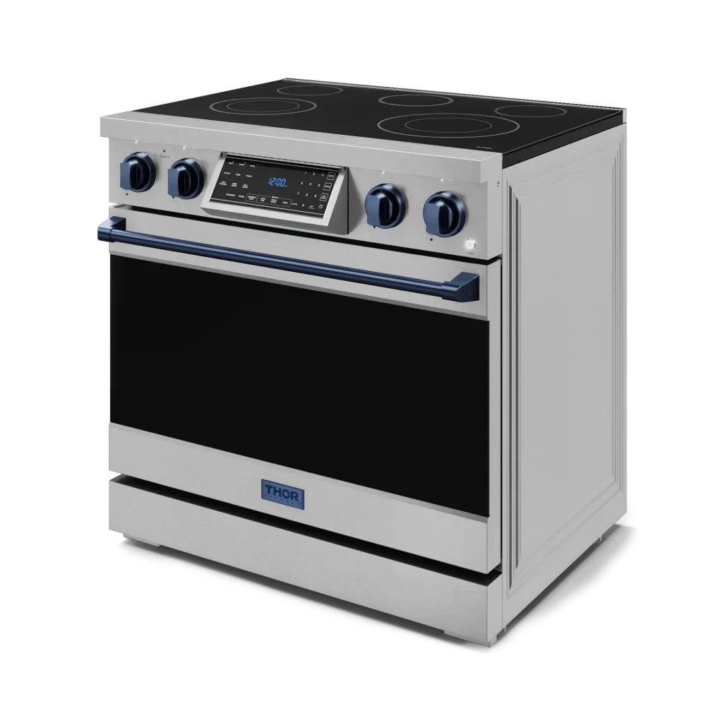 Thor Kitchen RSE36BLU 36 Inch Professional Electric Range With Tilt Panel Touch Control In Stainless Steel/Navy Blue Gordon Ramsay Series - Rse36-Blu