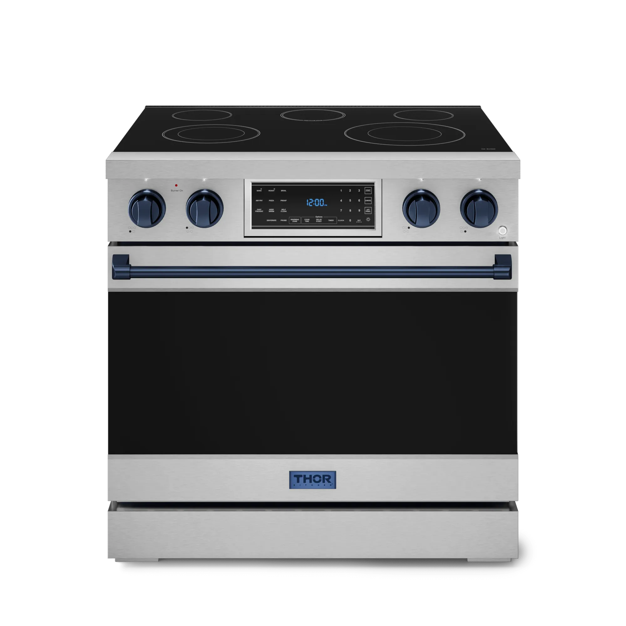 Thor Kitchen RSE36BLU 36 Inch Professional Electric Range With Tilt Panel Touch Control In Stainless Steel/Navy Blue Gordon Ramsay Series - Rse36-Blu