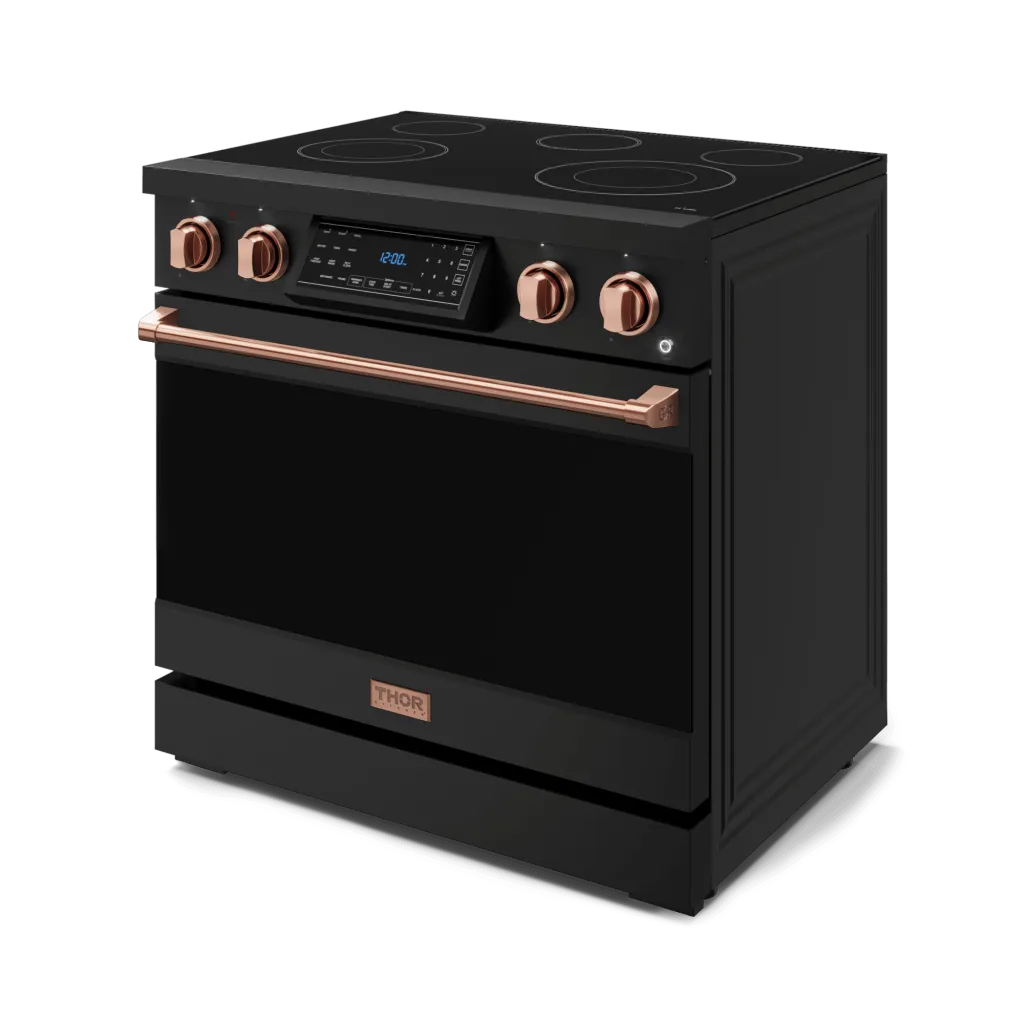 Thor Kitchen RSE36BRSG 36 Inch Professional Electric Range With Tilt Panel Touch Control In Black/Rose Gold Gordon Ramsay Series - Rse36B-Rsg