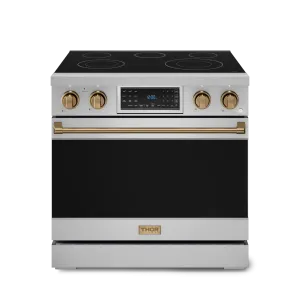 Thor Kitchen RSE36BRZ 36 Inch Professional Electric Range With Tilt Panel Touch Control In Stainless Steel/Bronze Gordon Ramsay Series - Rse36-Brz