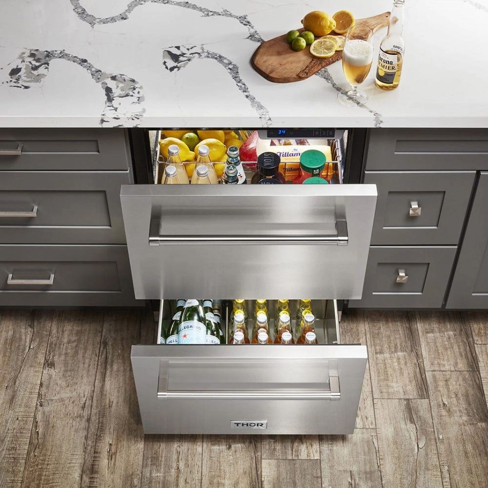 Thor Kitchen 24 Inch Indoor Outdoor Refrigerator Drawer in Stainless Steel TRF2401U