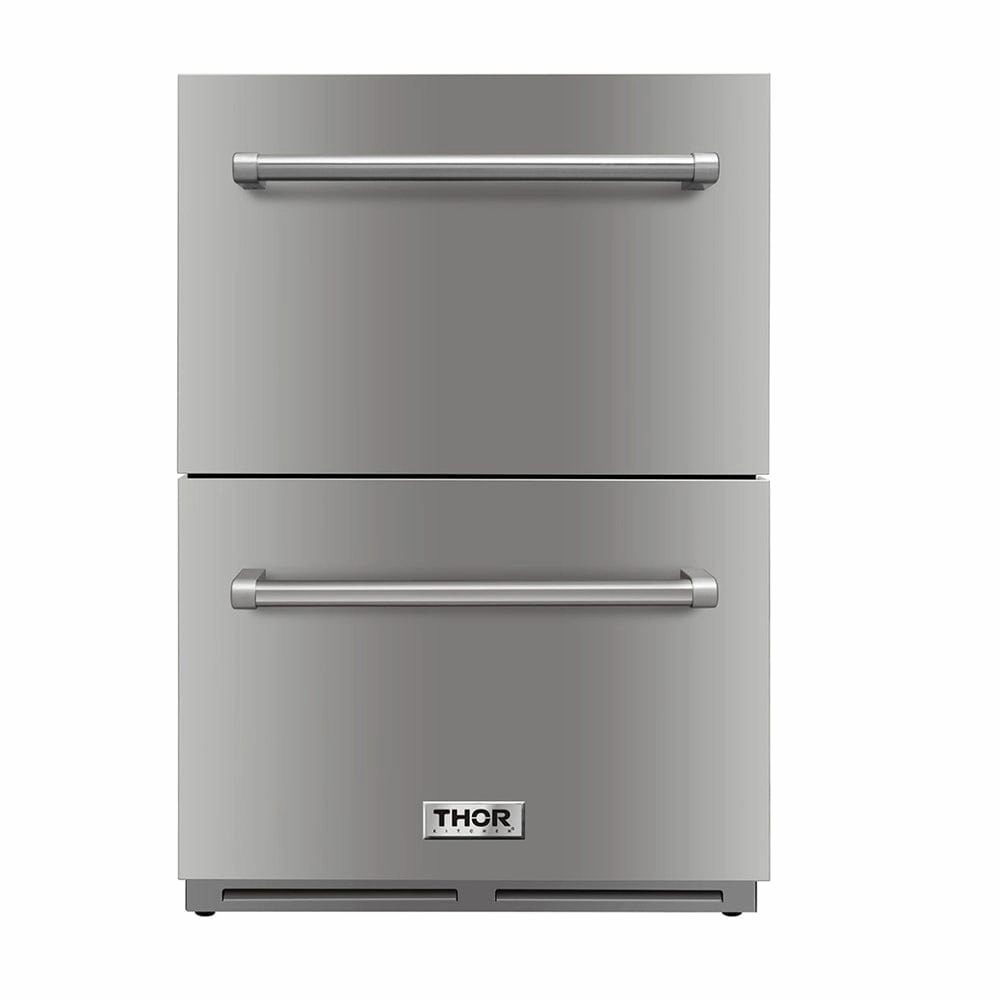 Thor Kitchen 24 Inch Indoor Outdoor Refrigerator Drawer in Stainless Steel TRF2401U outdoor beverage cooler with wheels
