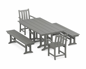 Traditional Garden 5-Piece Farmhouse Dining Set with Benchesoutdoor patio furniture set