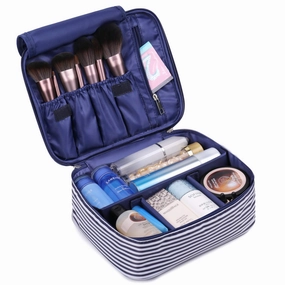 Special Occasion Discount Travel Makeup Bag Large Cosmetic Bag Make Up Case Organizer For Women And Girls (Blue Stripe)