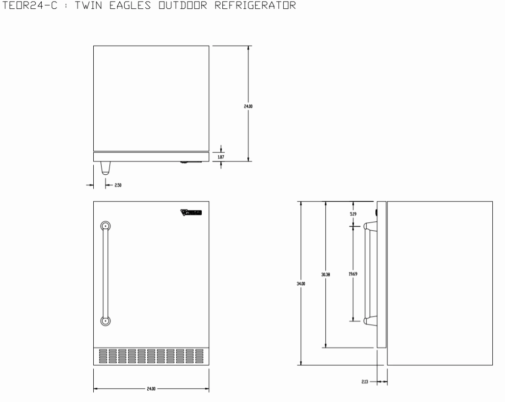 Twin Eagles 24-Inch 5.1 Cu. Ft. Outdoor Rated Compact Refrigerator with Lock TEOR24-G
