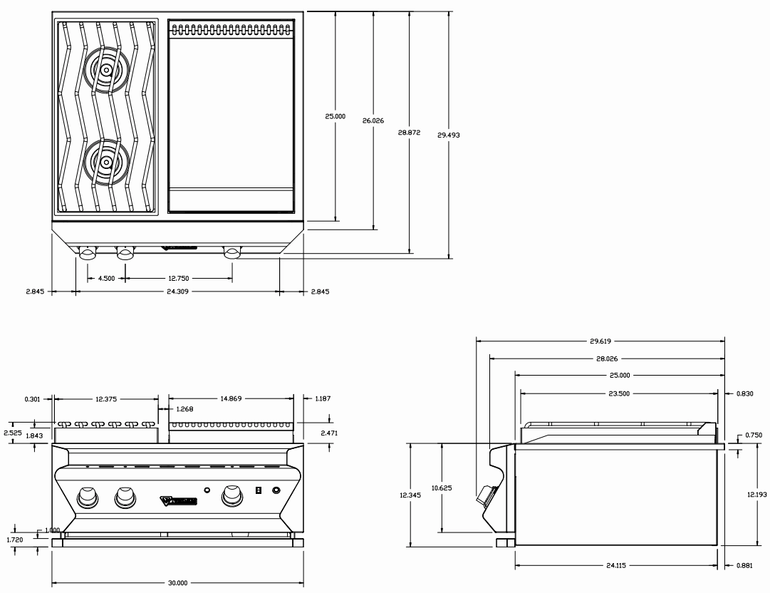 Twin Eagles 30-Inch Built-In Stainless Steel Gas Grill Dine and Breakfast Club