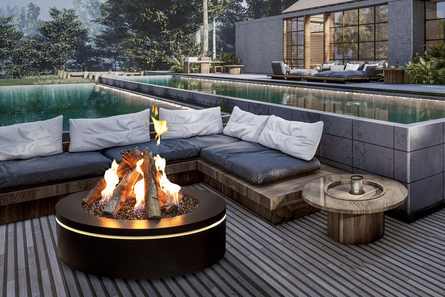 Urbana Luxury Halo 40" Round Black Stainless Steel Gas Fire Pit URUFP40RSB24