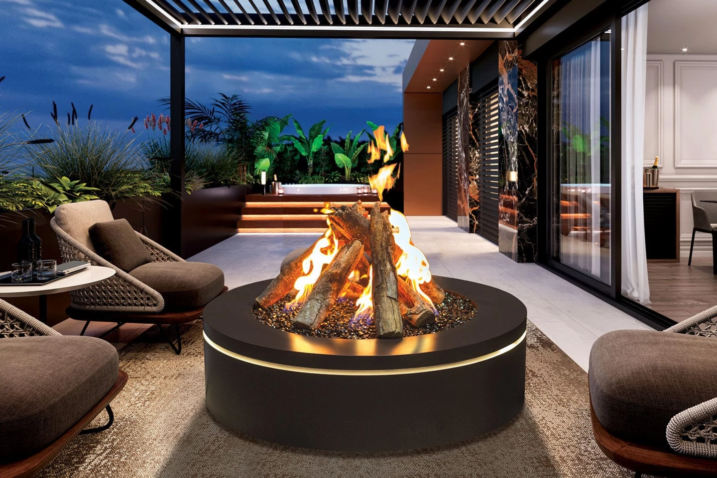 Urbana Luxury Halo 40" Round Black Stainless Steel Gas Fire Pit URUFP40RSB24