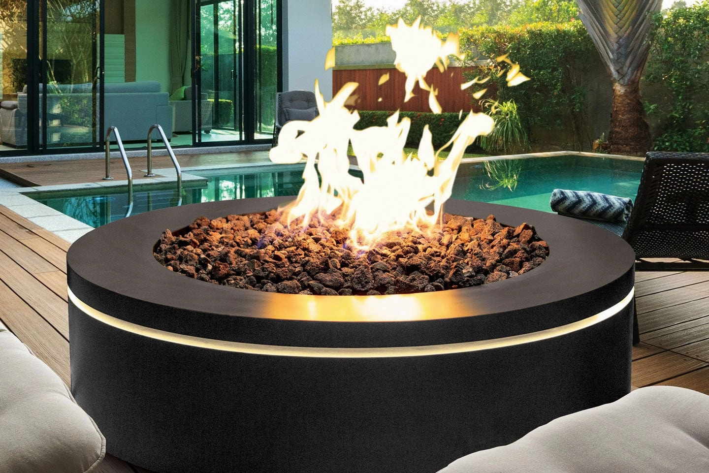 Urbana Luxury Halo 40" Round Black Stainless Steel Gas Fire Pit URUFP40RSB24portable outdoor fire pit with lid