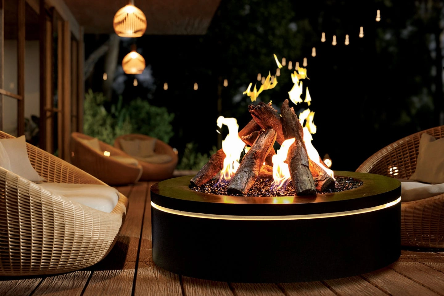 Urbana Luxury Halo 40" Round Black Stainless Steel Gas Fire Pit URUFP40RSB24