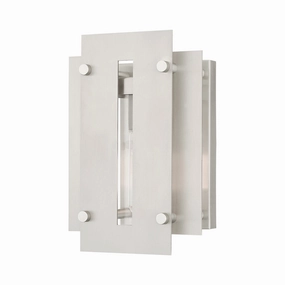 Utrecht One Light Outdoor Wall Lantern Brushed NickelOutdoor wall sconces with motion sensor