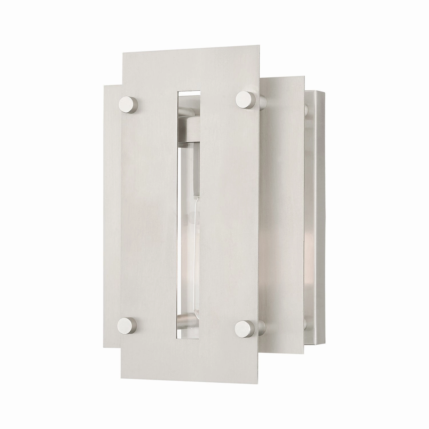Utrecht One Light Outdoor Wall Lantern Brushed NickelOutdoor wall sconces with motion sensor
