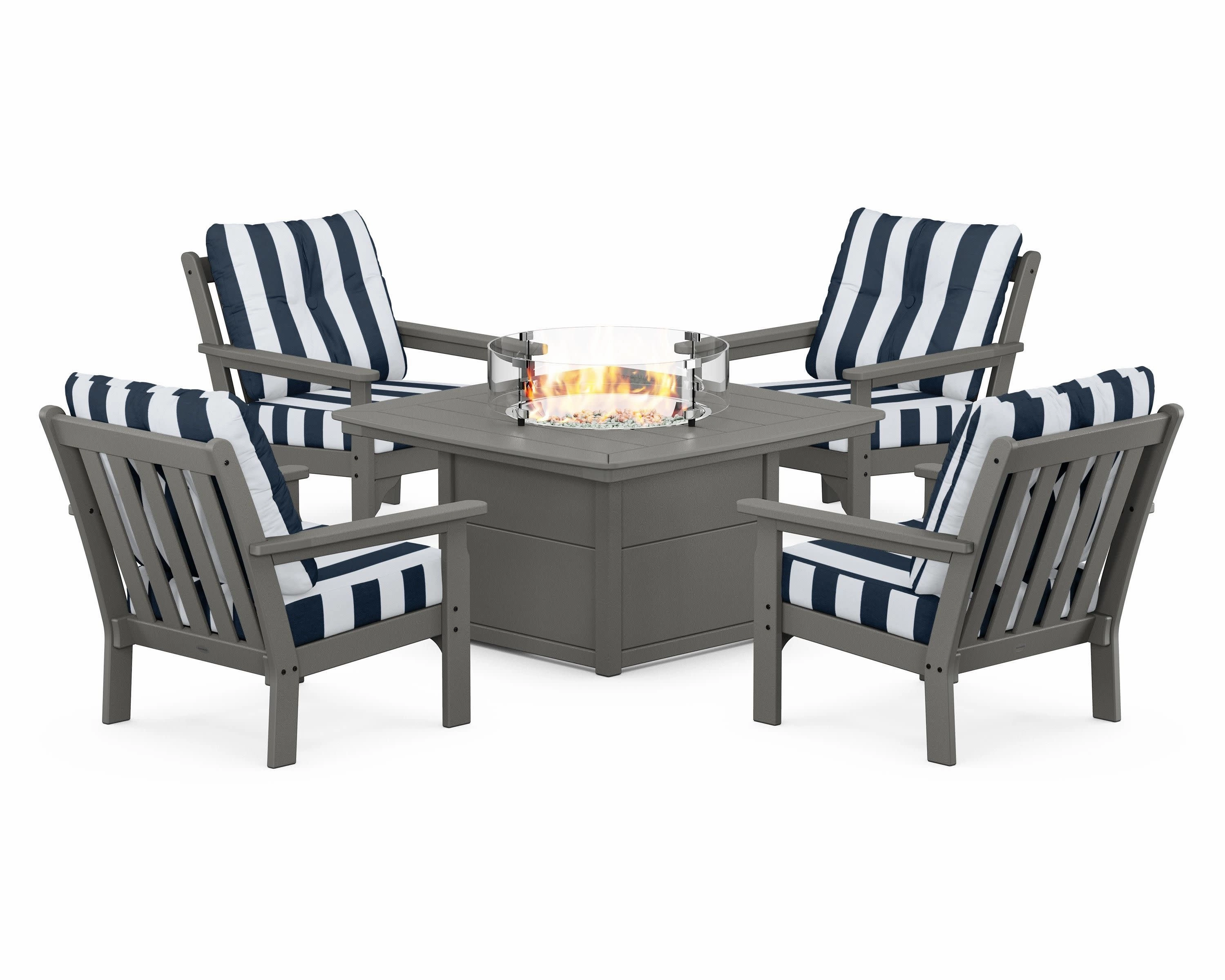 Vineyard 5-Piece Conversation Set with Fire Pit Table