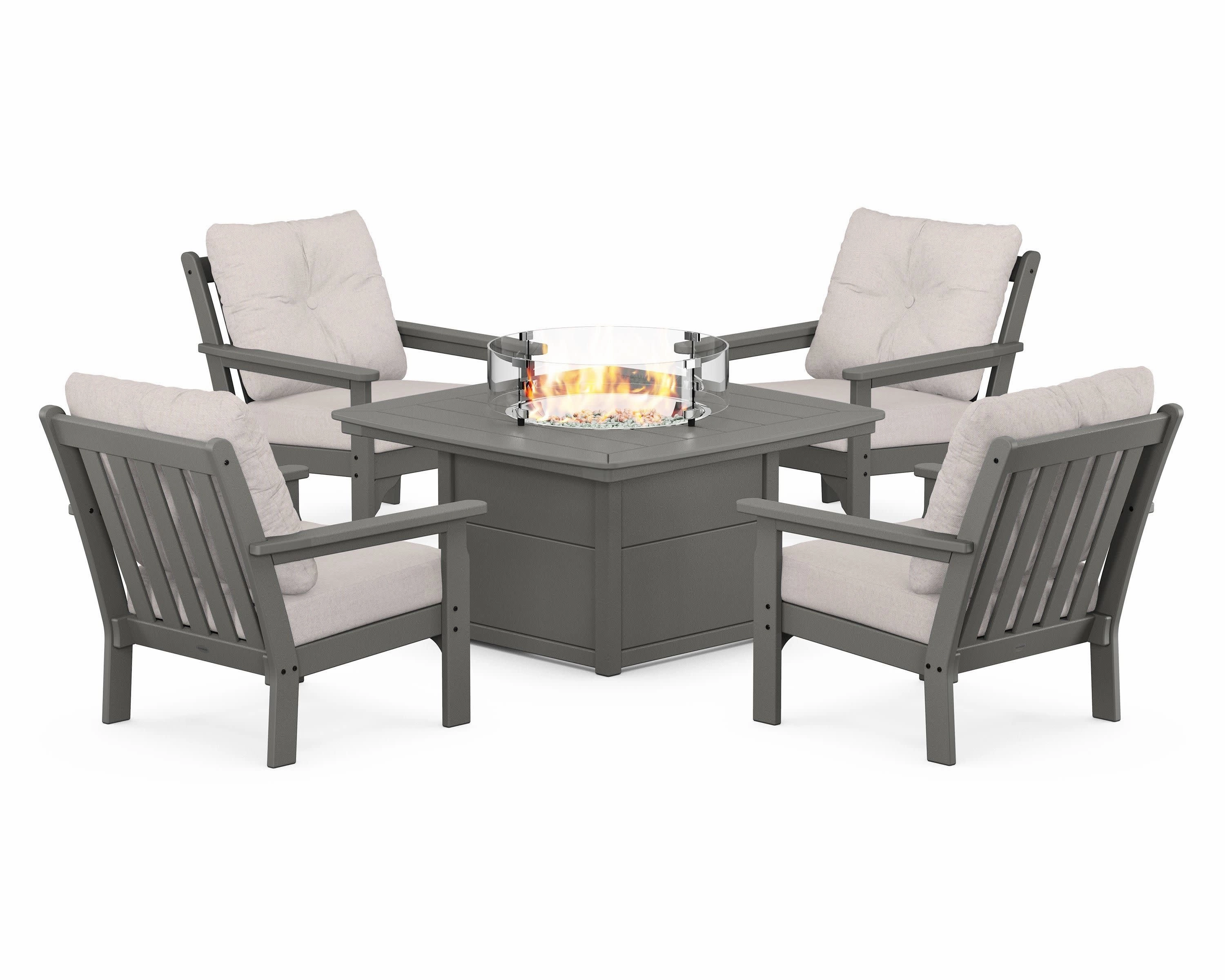 Vineyard 5-Piece Conversation Set with Fire Pit Table