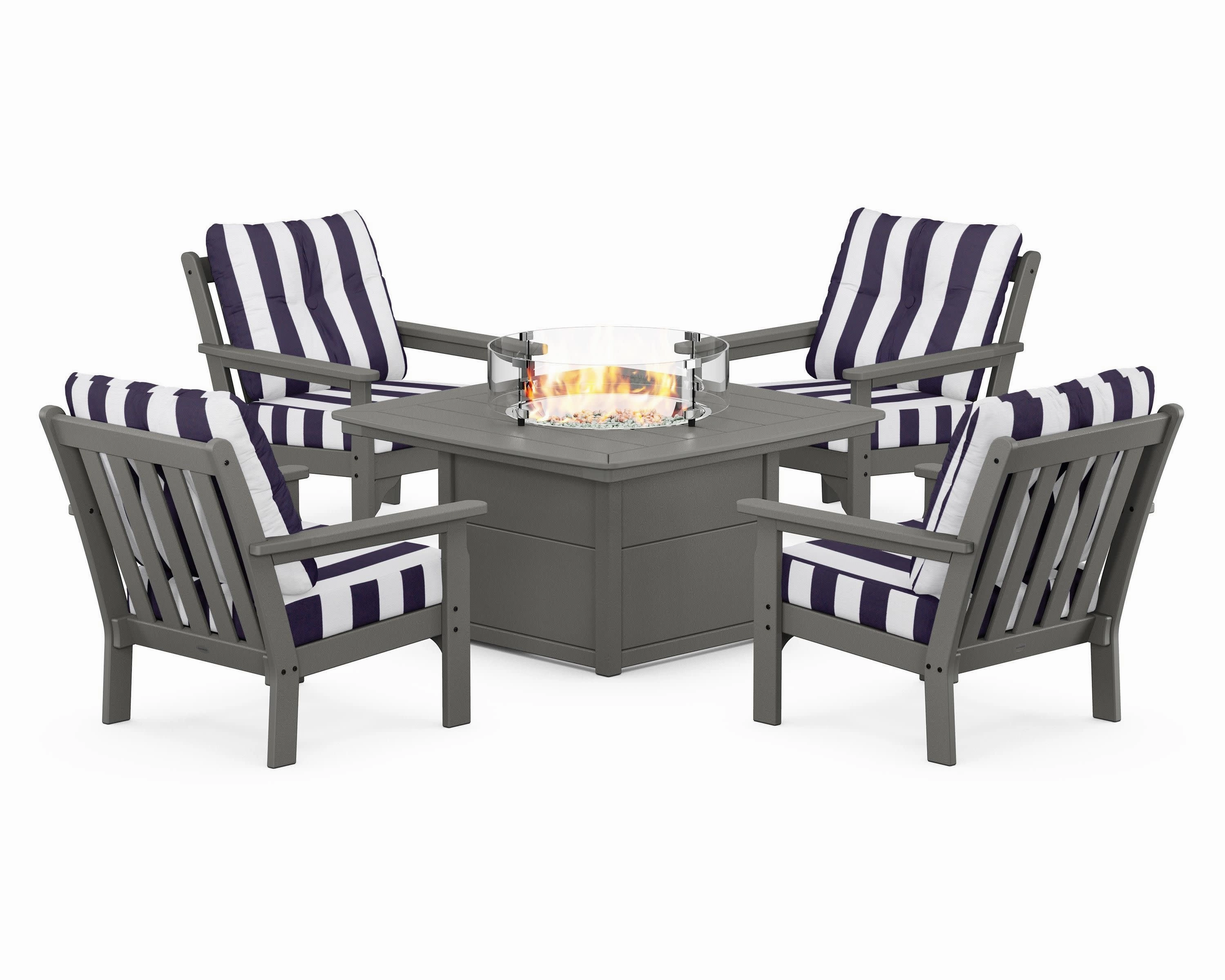 Vineyard 5-Piece Conversation Set with Fire Pit Table