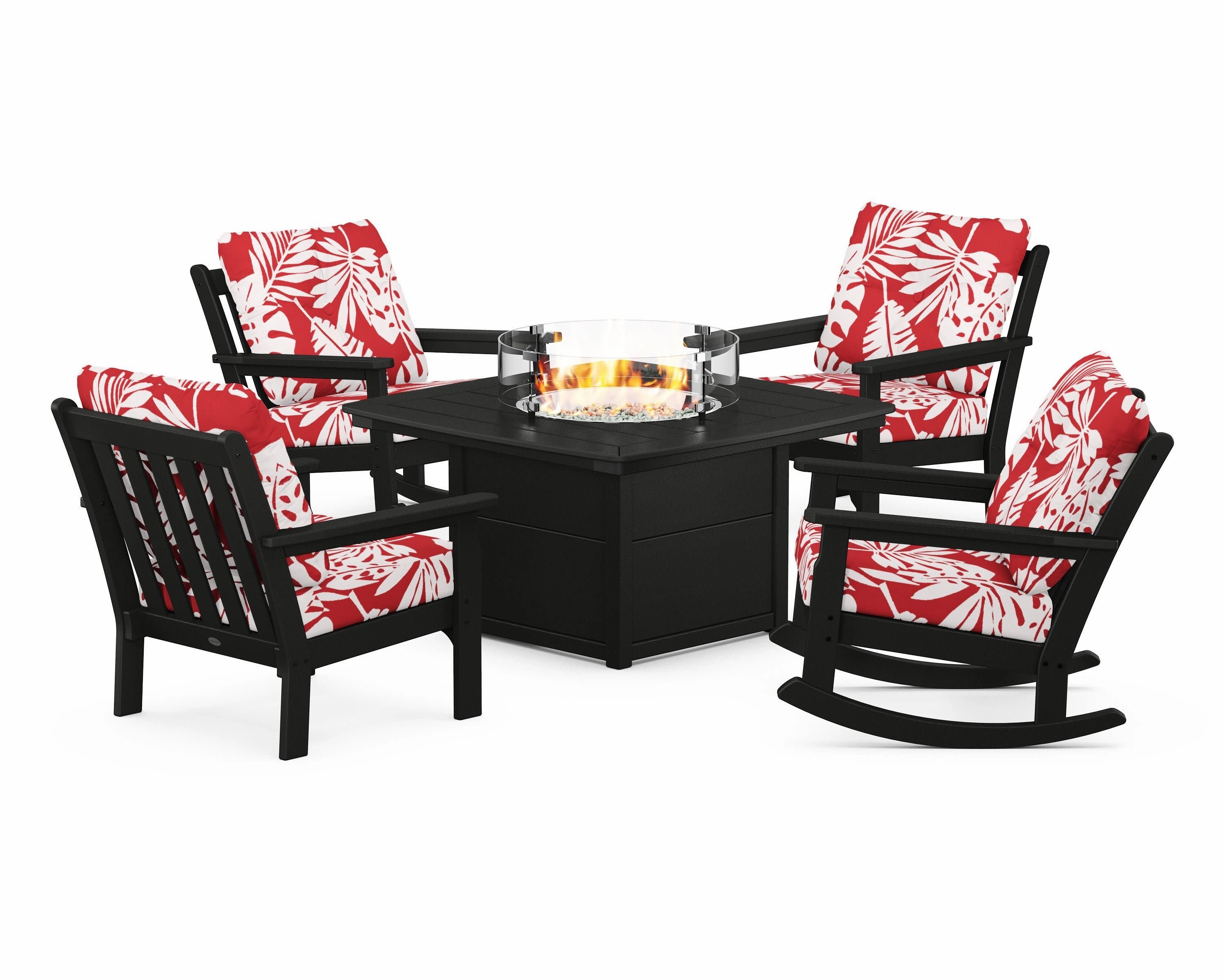 Vineyard 5-Piece Deep Seating Rocking Chair Conversation Set with Fire Pit Table