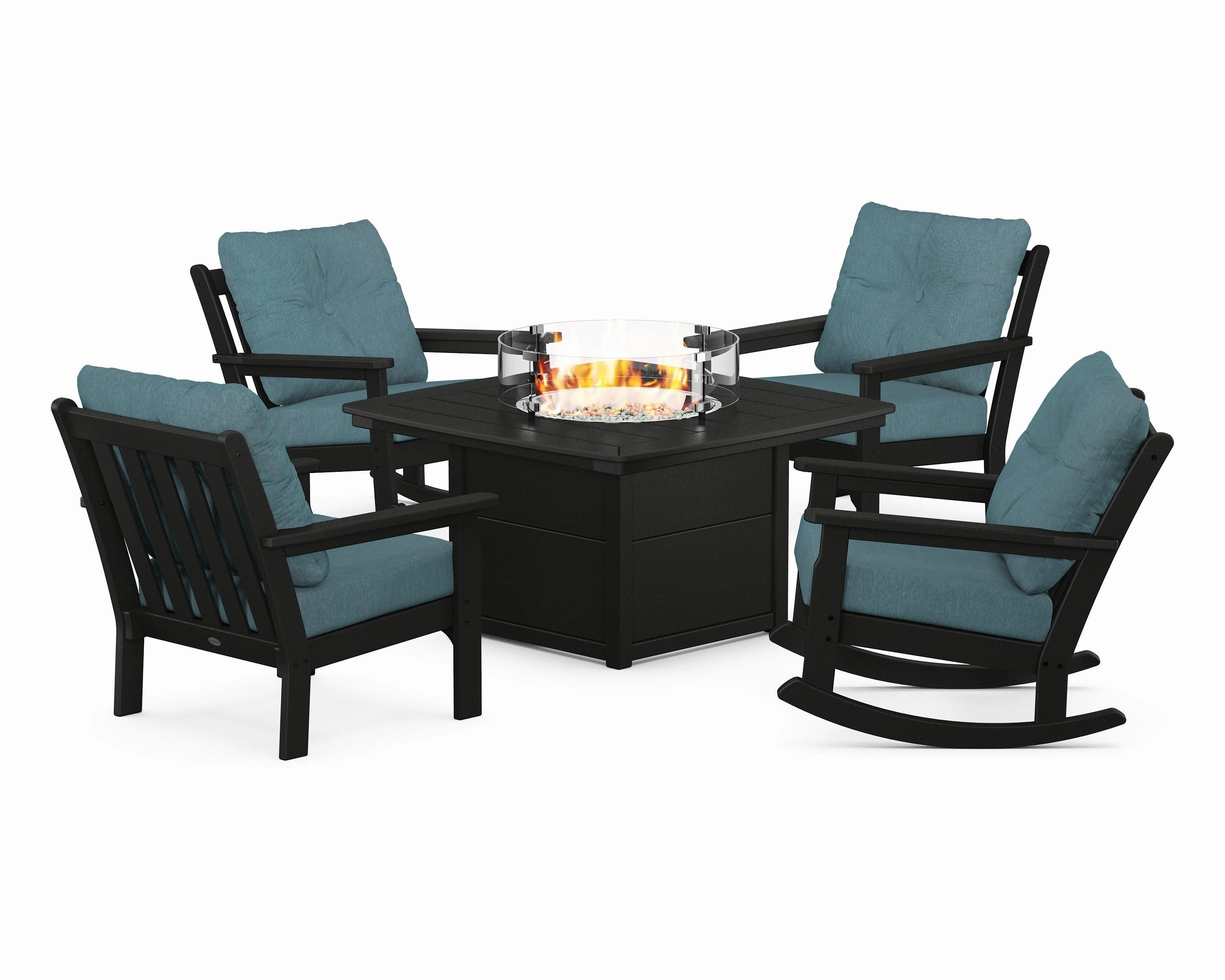 Vineyard 5-Piece Deep Seating Rocking Chair Conversation Set with Fire Pit Table