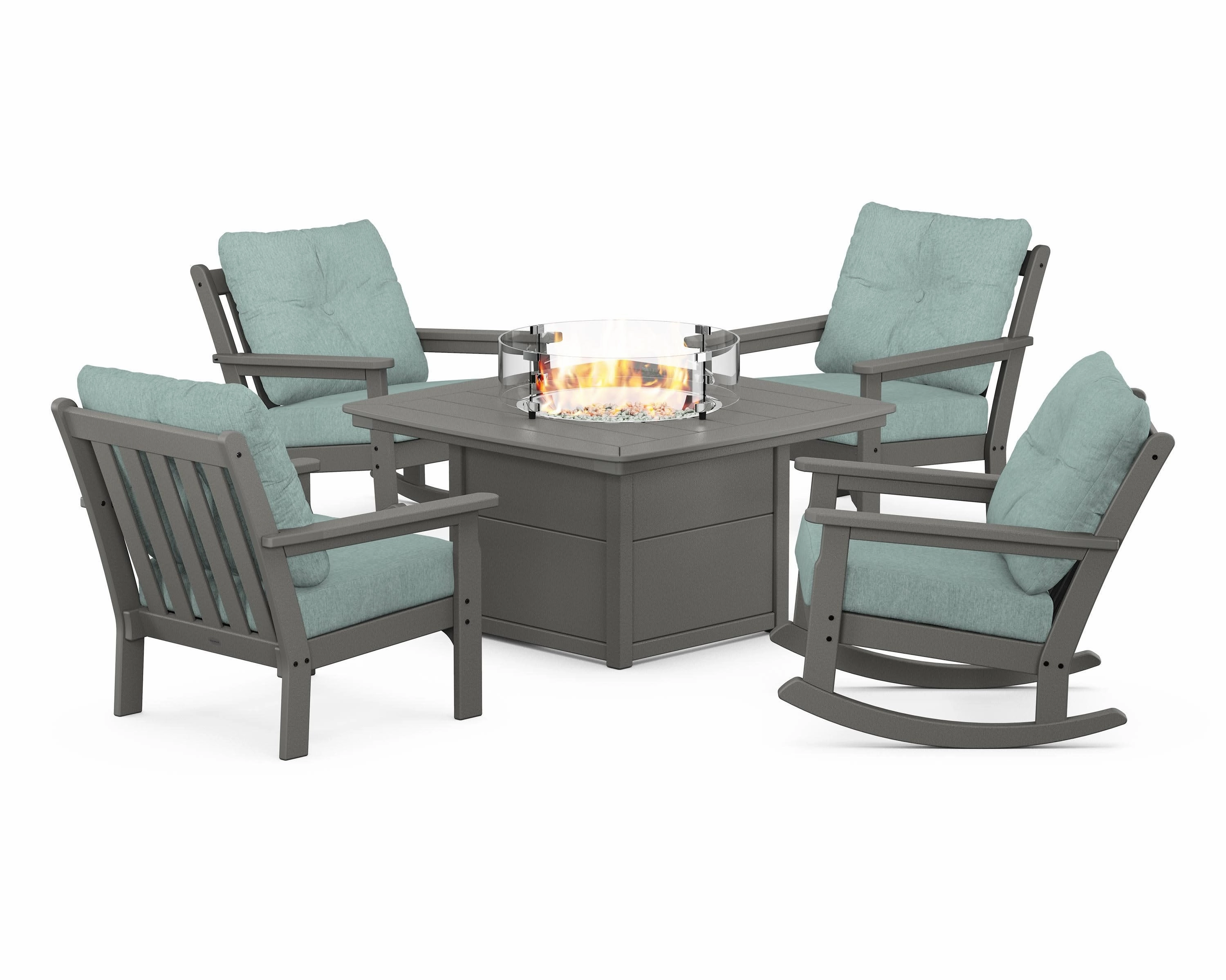 Vineyard 5-Piece Deep Seating Rocking Chair Conversation Set with Fire Pit Table