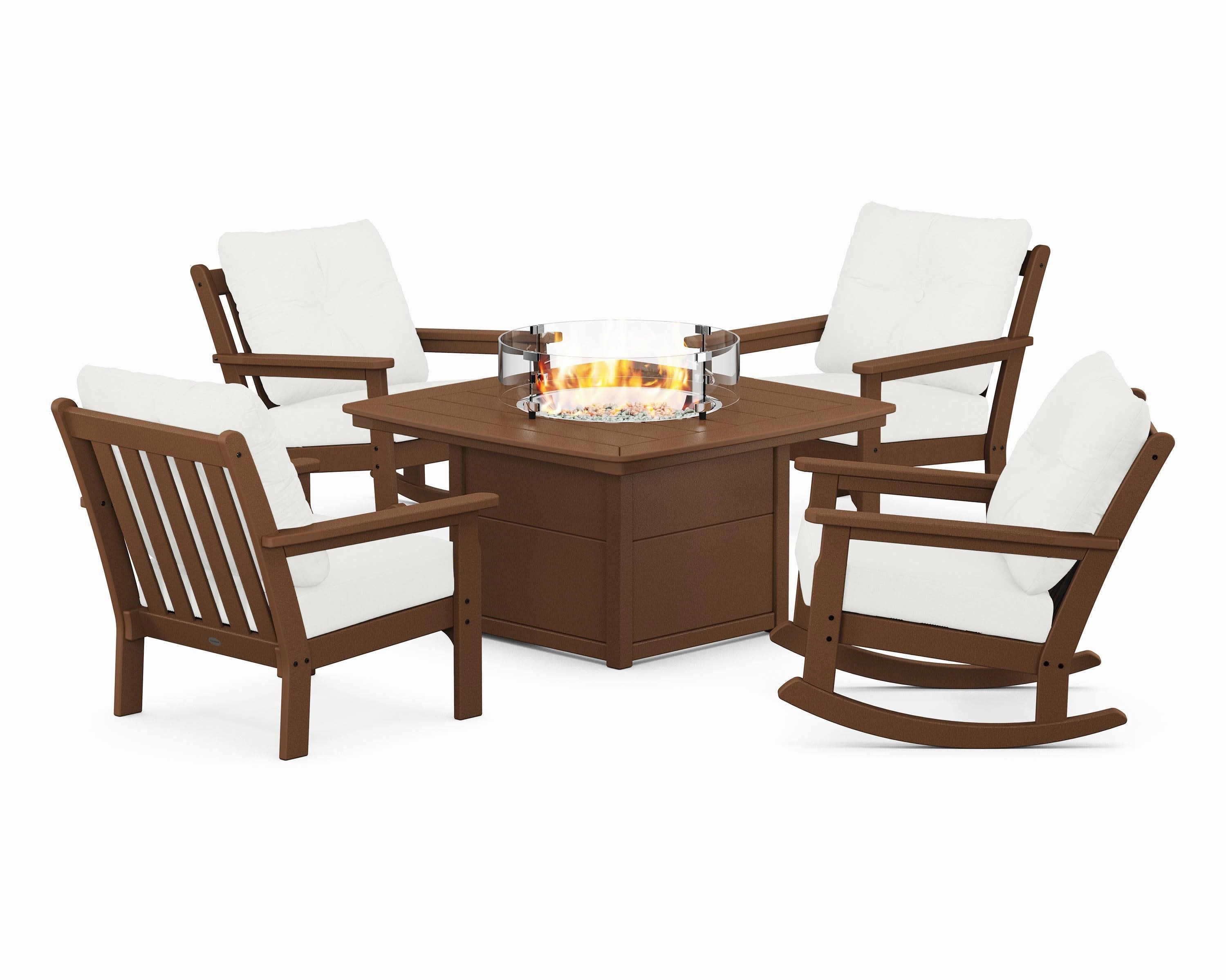 Vineyard 5-Piece Deep Seating Rocking Chair Conversation Set with Fire Pit Table