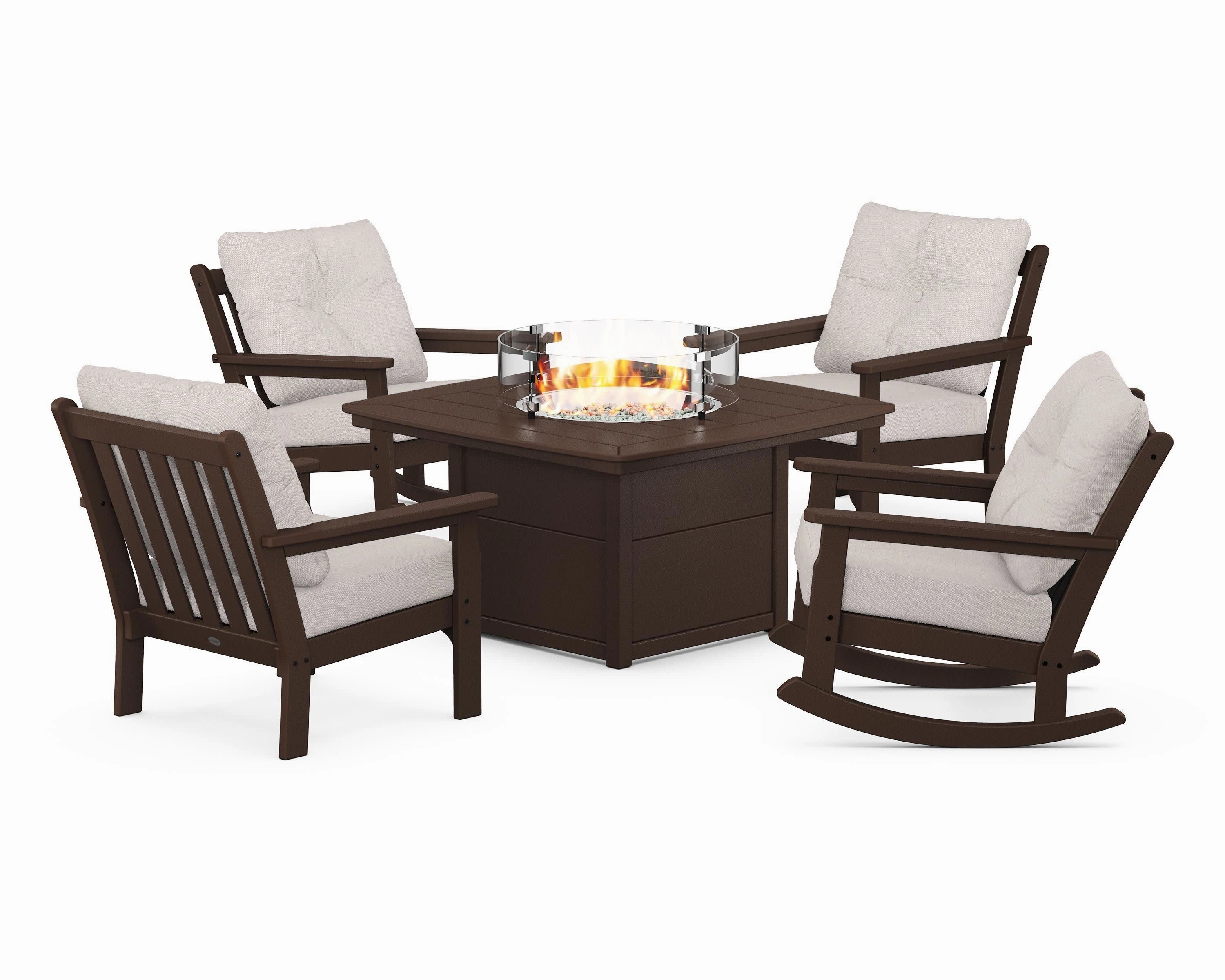 Vineyard 5-Piece Deep Seating Rocking Chair Conversation Set with Fire Pit Table