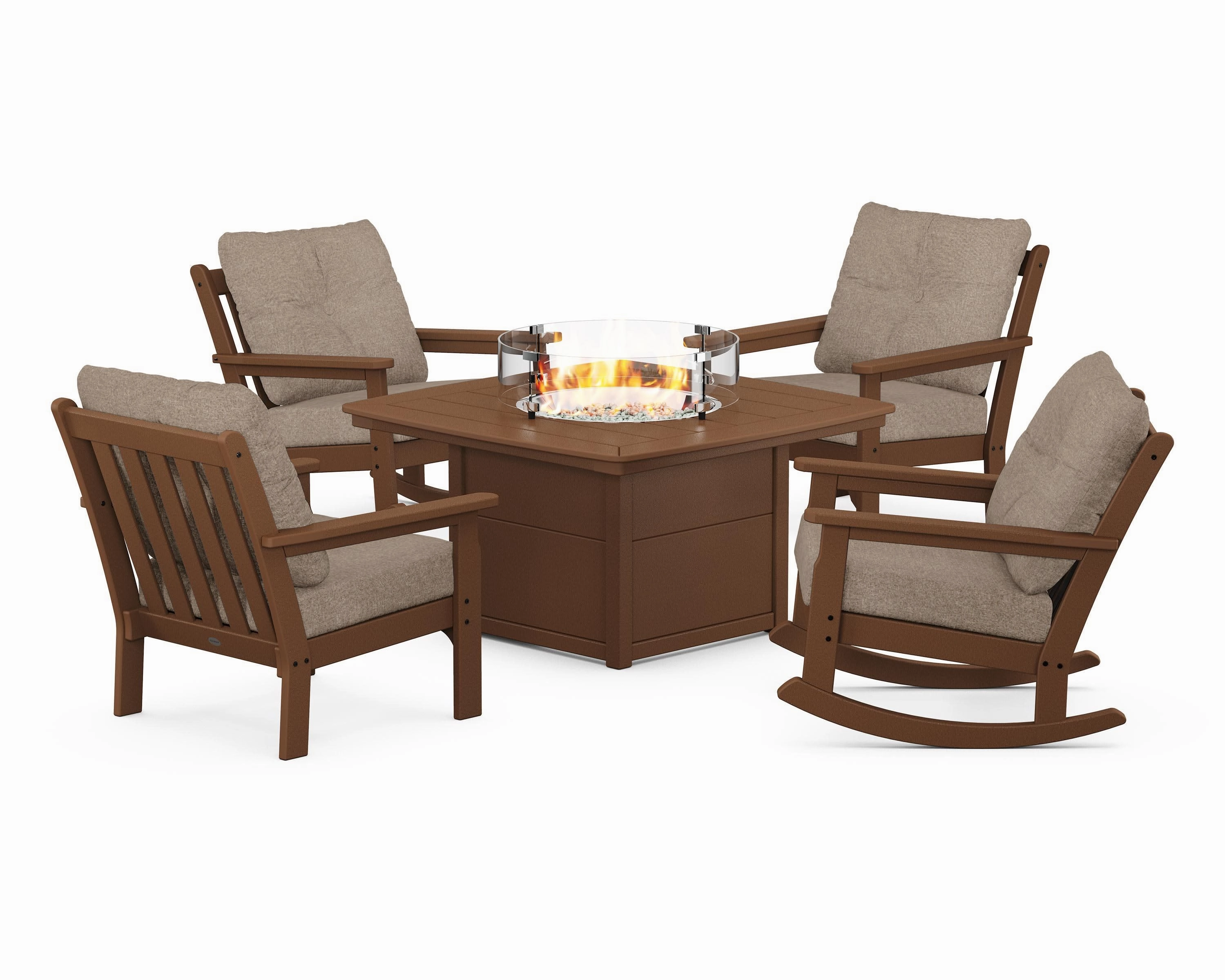 Vineyard 5-Piece Deep Seating Rocking Chair Conversation Set with Fire Pit Table