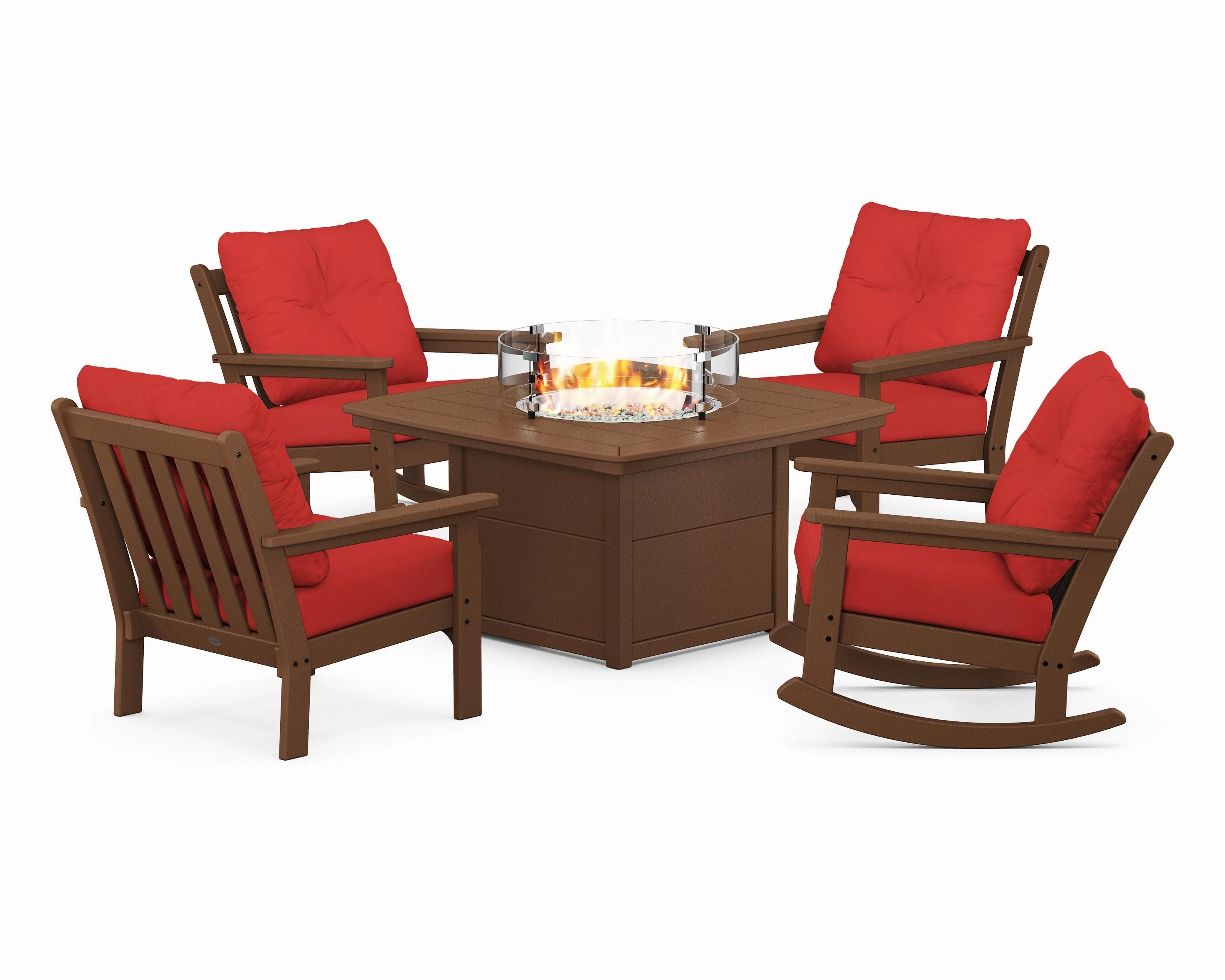Vineyard 5-Piece Deep Seating Rocking Chair Conversation Set with Fire Pit Table