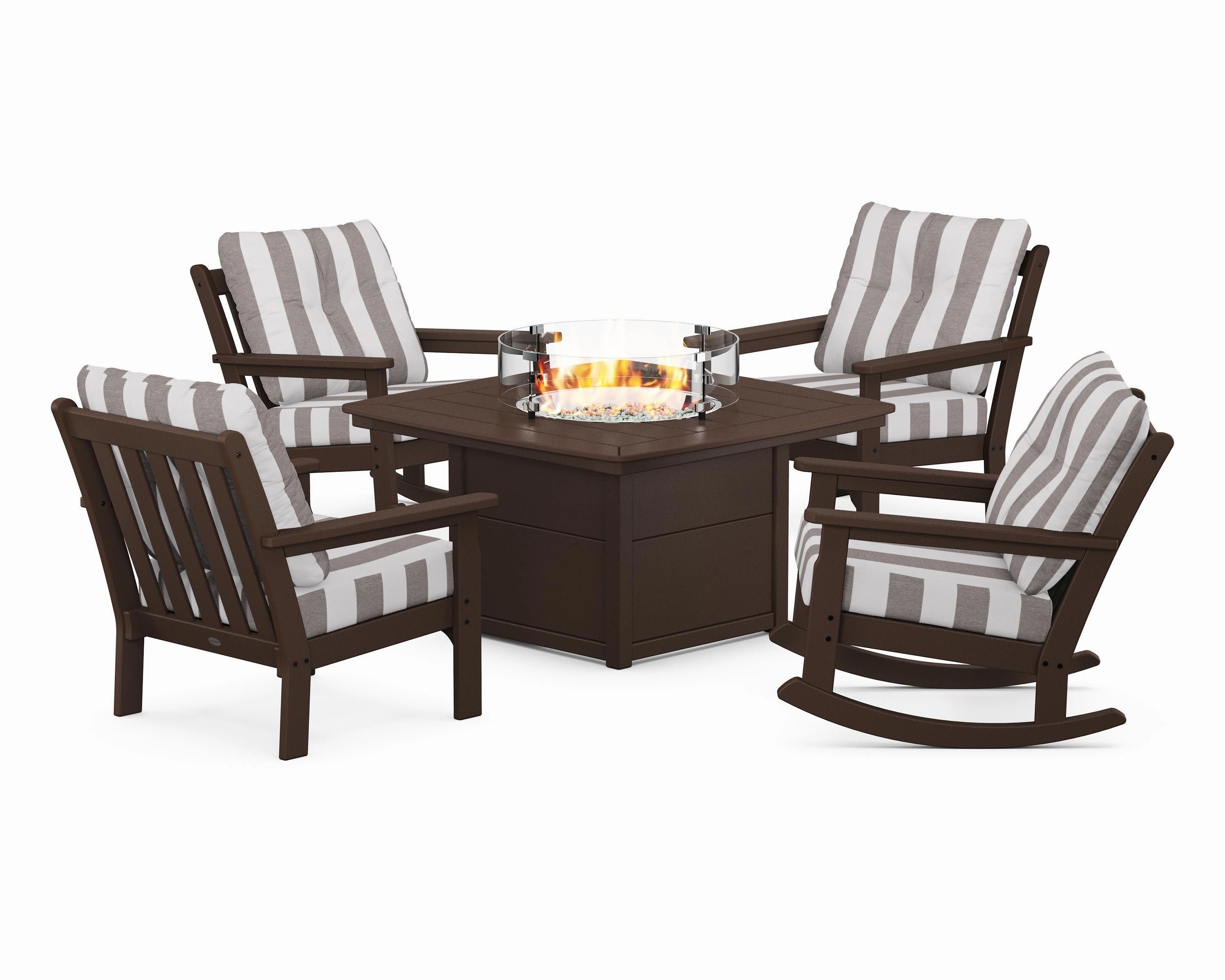 Vineyard 5-Piece Deep Seating Rocking Chair Conversation Set with Fire Pit Table