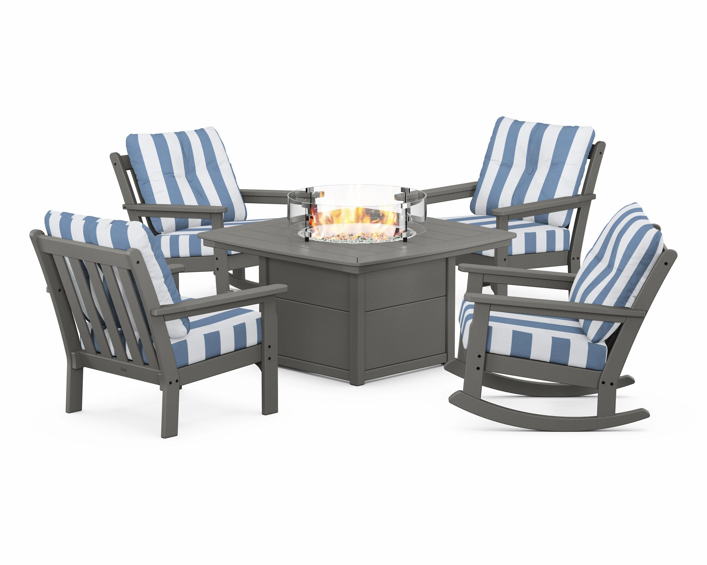 Vineyard 5-Piece Deep Seating Rocking Chair Conversation Set with Fire Pit Table