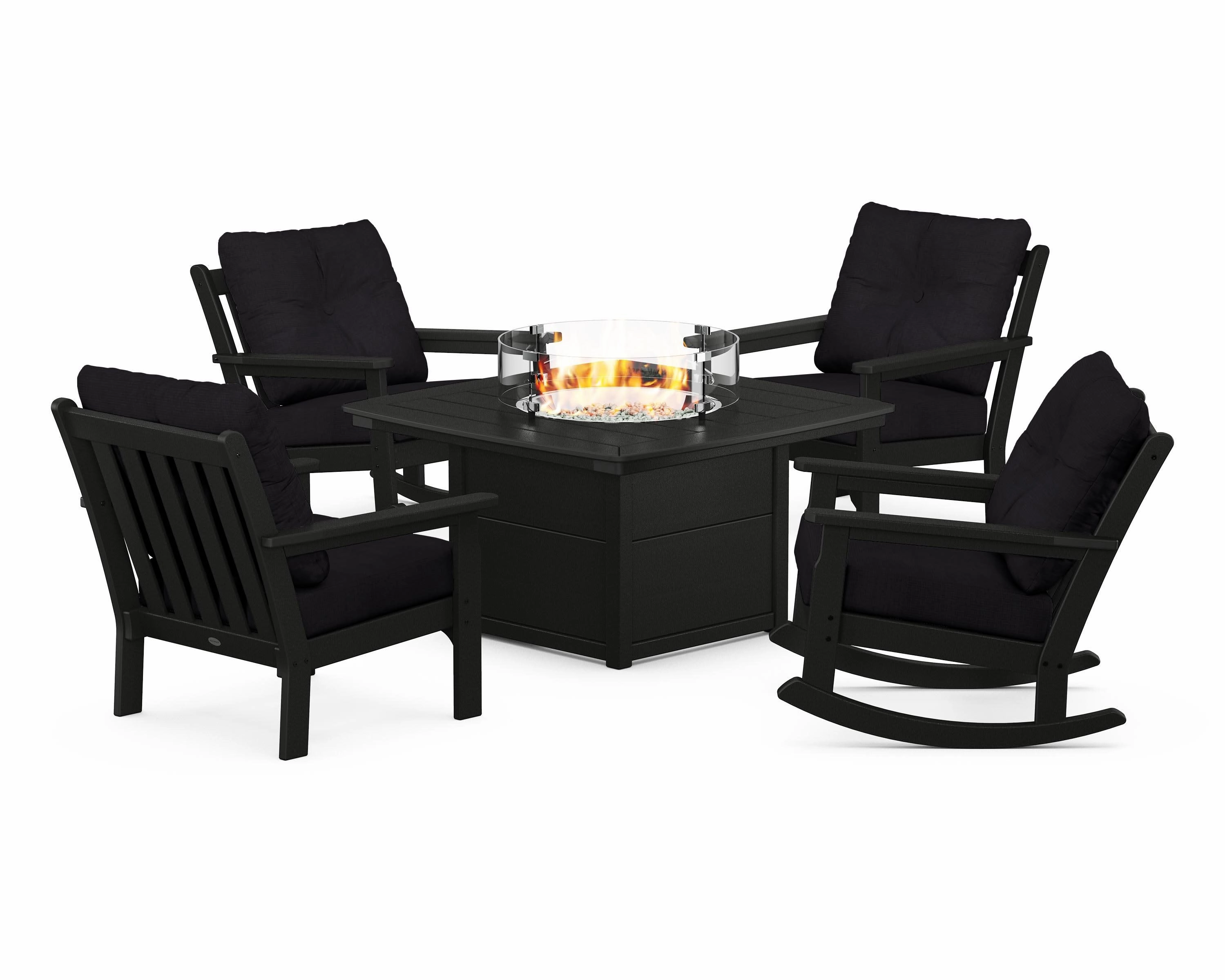 Vineyard 5-Piece Deep Seating Rocking Chair Conversation Set with Fire Pit Table