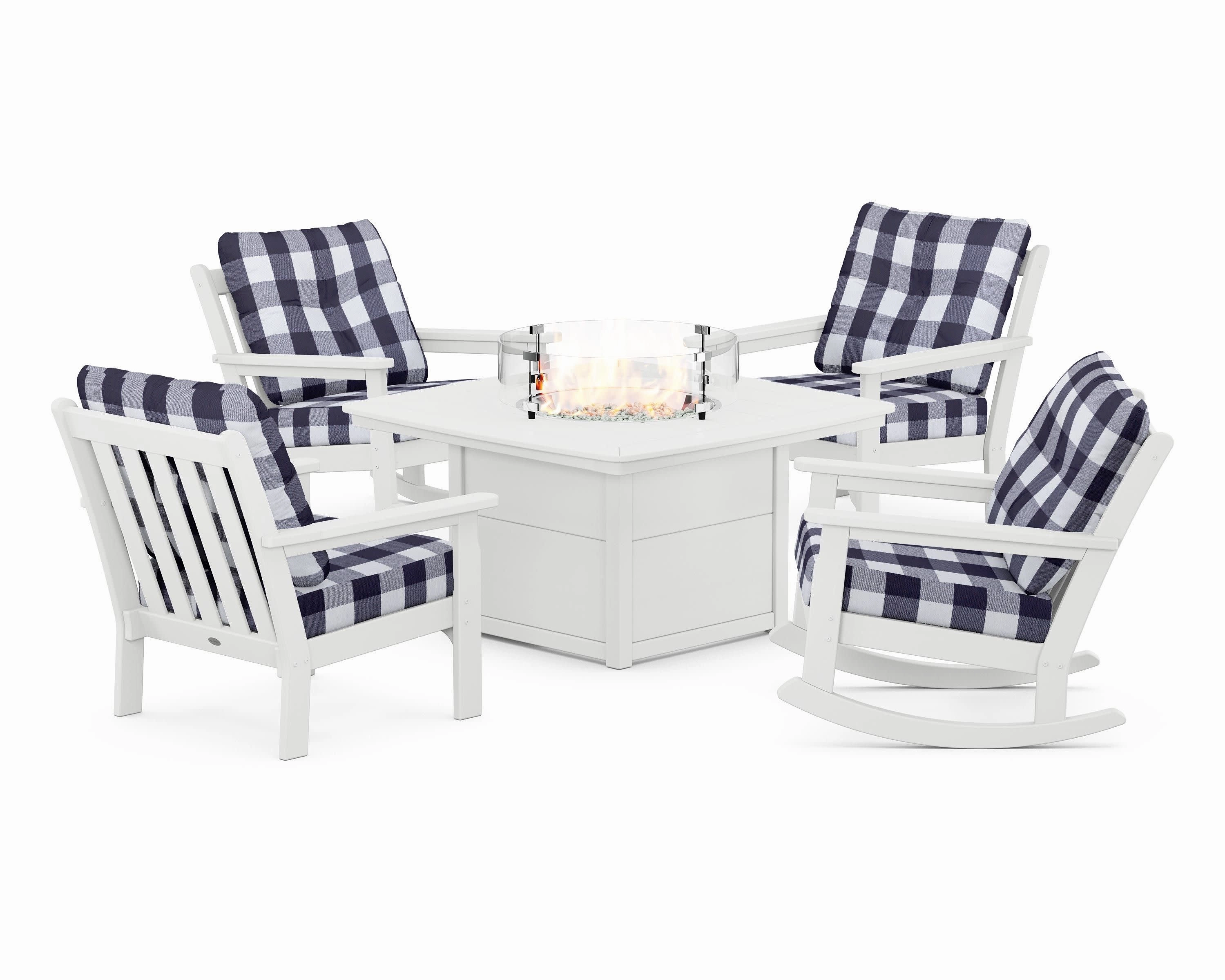 Vineyard 5-Piece Deep Seating Rocking Chair Conversation Set with Fire Pit Table