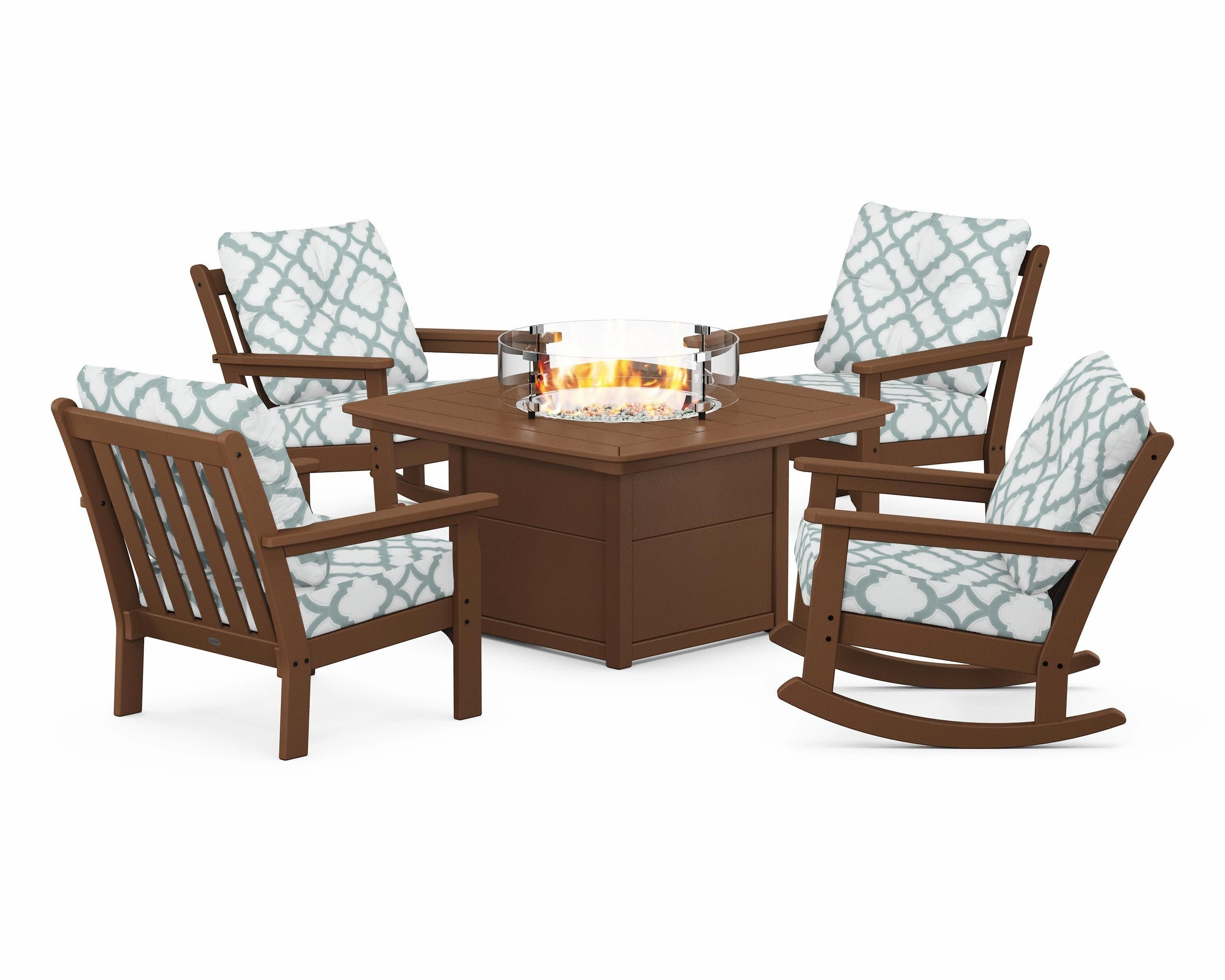 Vineyard 5-Piece Deep Seating Rocking Chair Conversation Set with Fire Pit Table