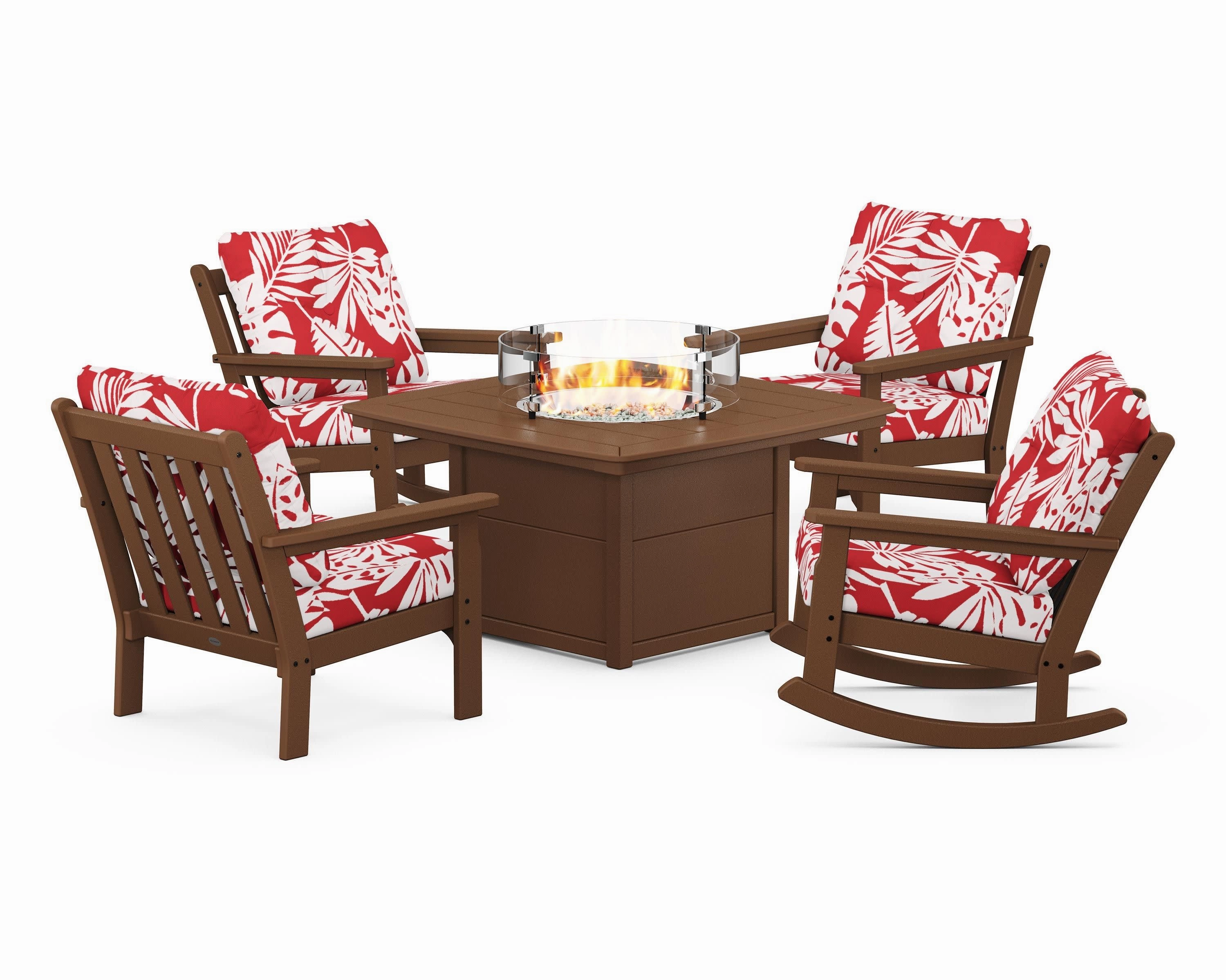 Vineyard 5-Piece Deep Seating Rocking Chair Conversation Set with Fire Pit Table