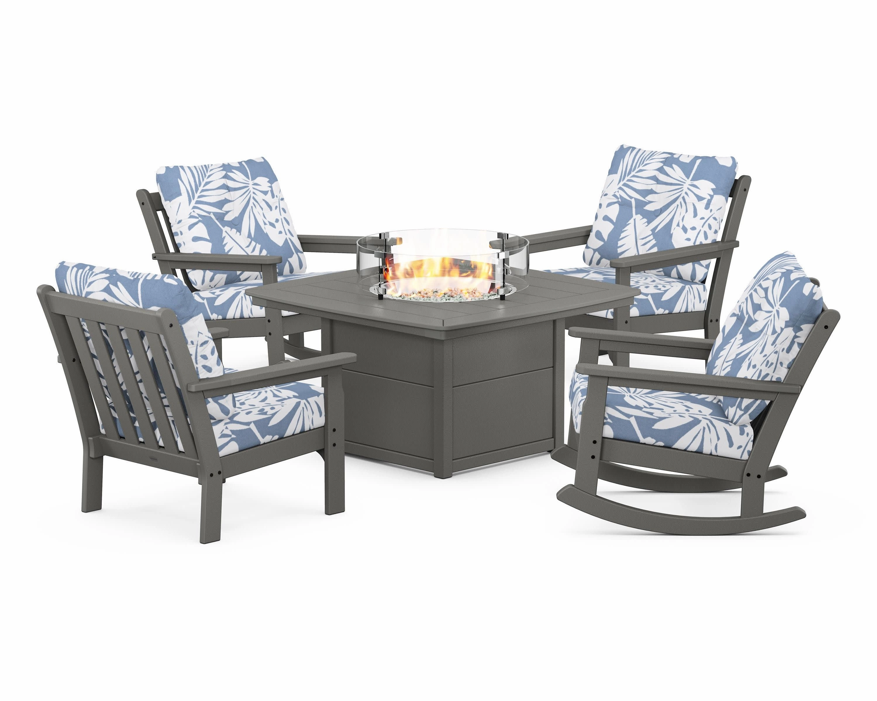Vineyard 5-Piece Deep Seating Rocking Chair Conversation Set with Fire Pit Table