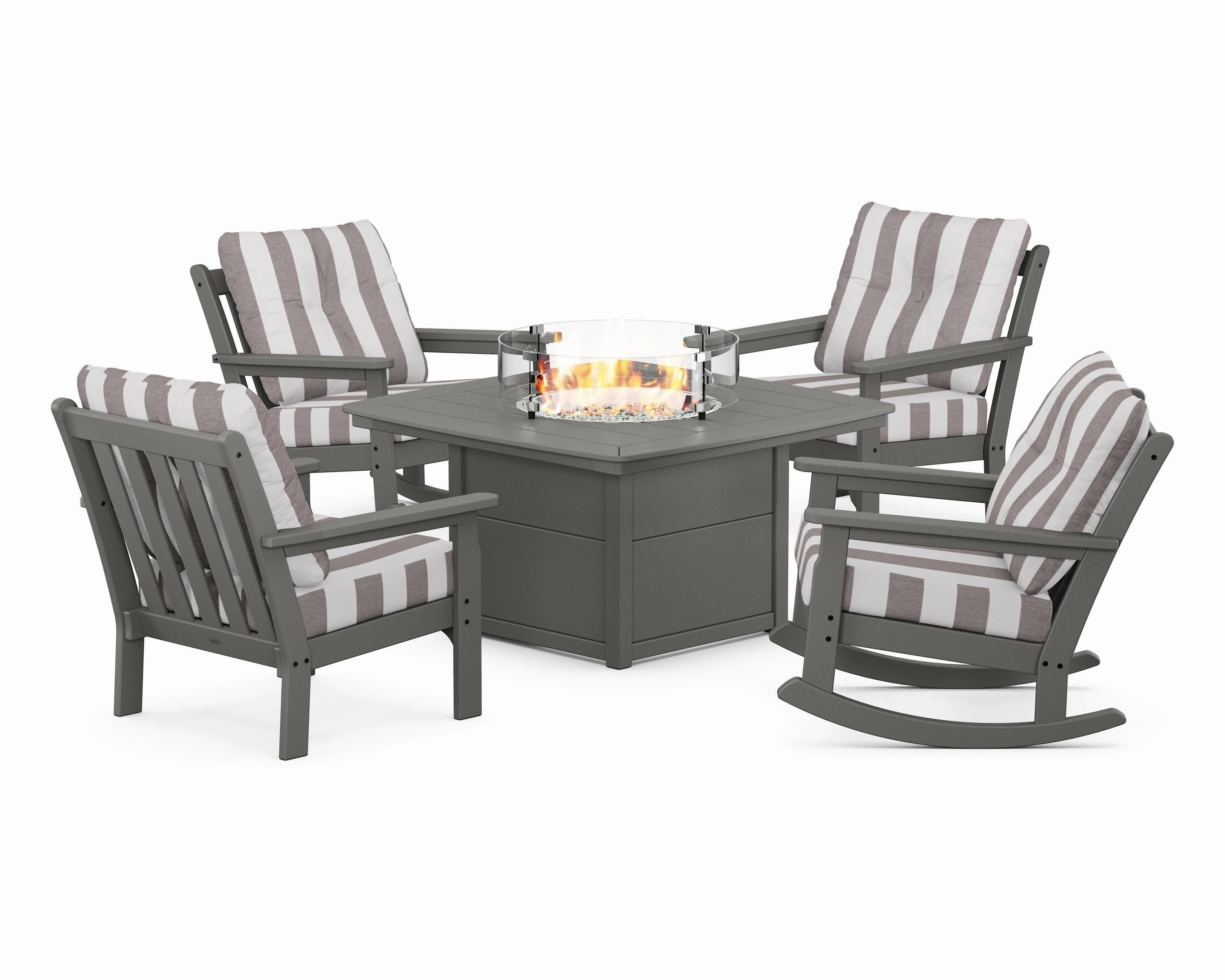 Vineyard 5-Piece Deep Seating Rocking Chair Conversation Set with Fire Pit Table