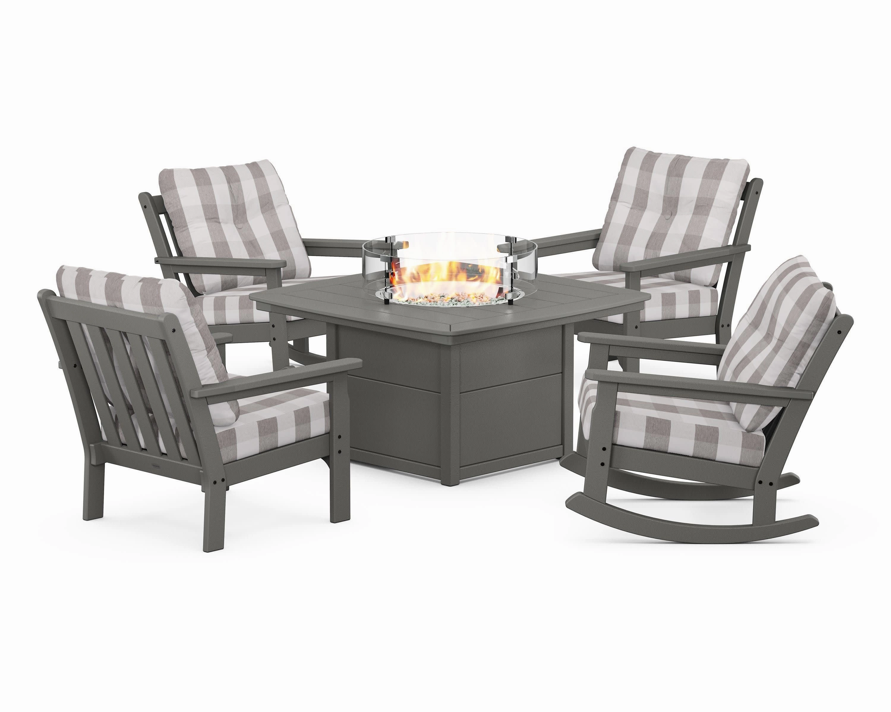 Vineyard 5-Piece Deep Seating Rocking Chair Conversation Set with Fire Pit Table