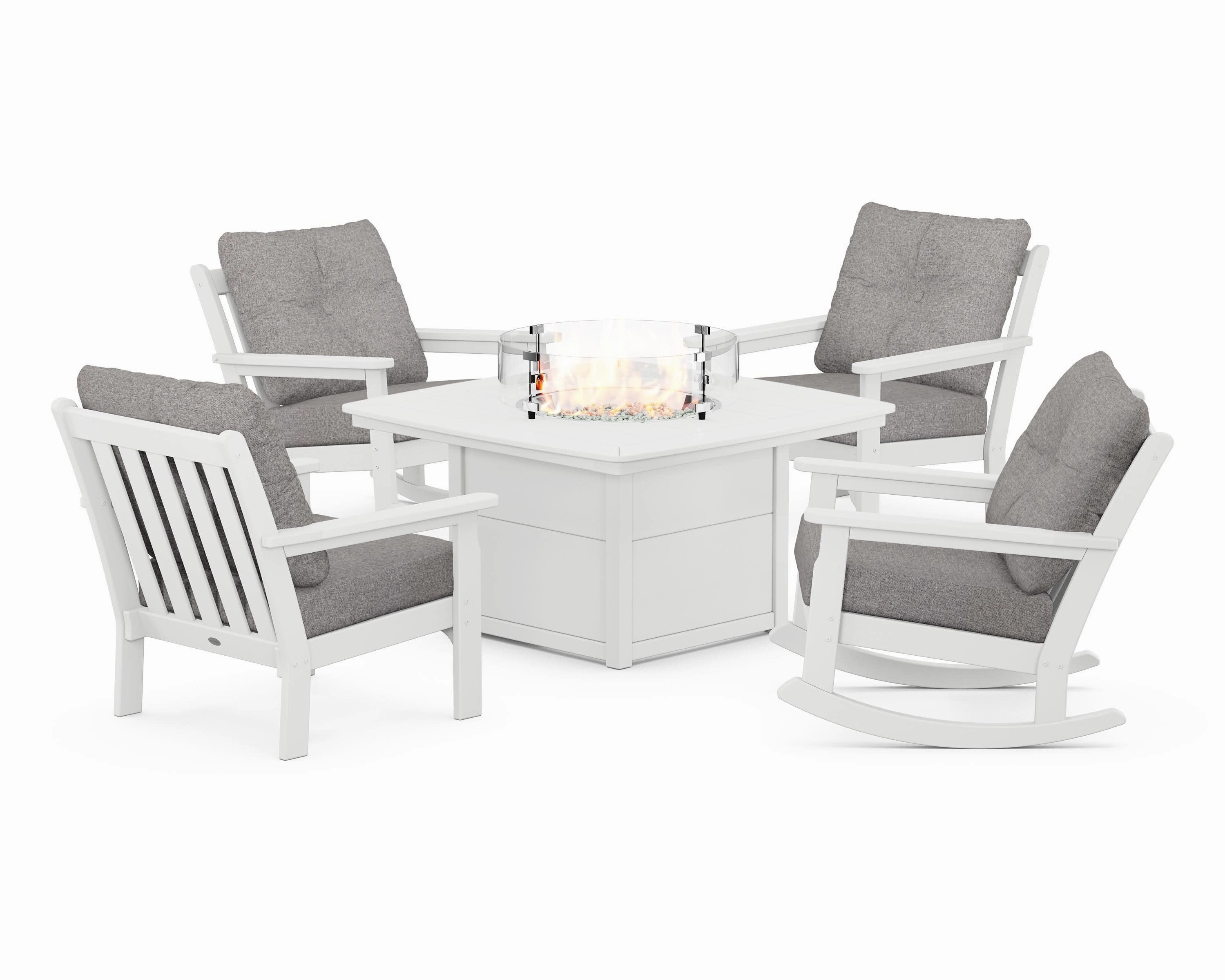 Vineyard 5-Piece Deep Seating Rocking Chair Conversation Set with Fire Pit Table