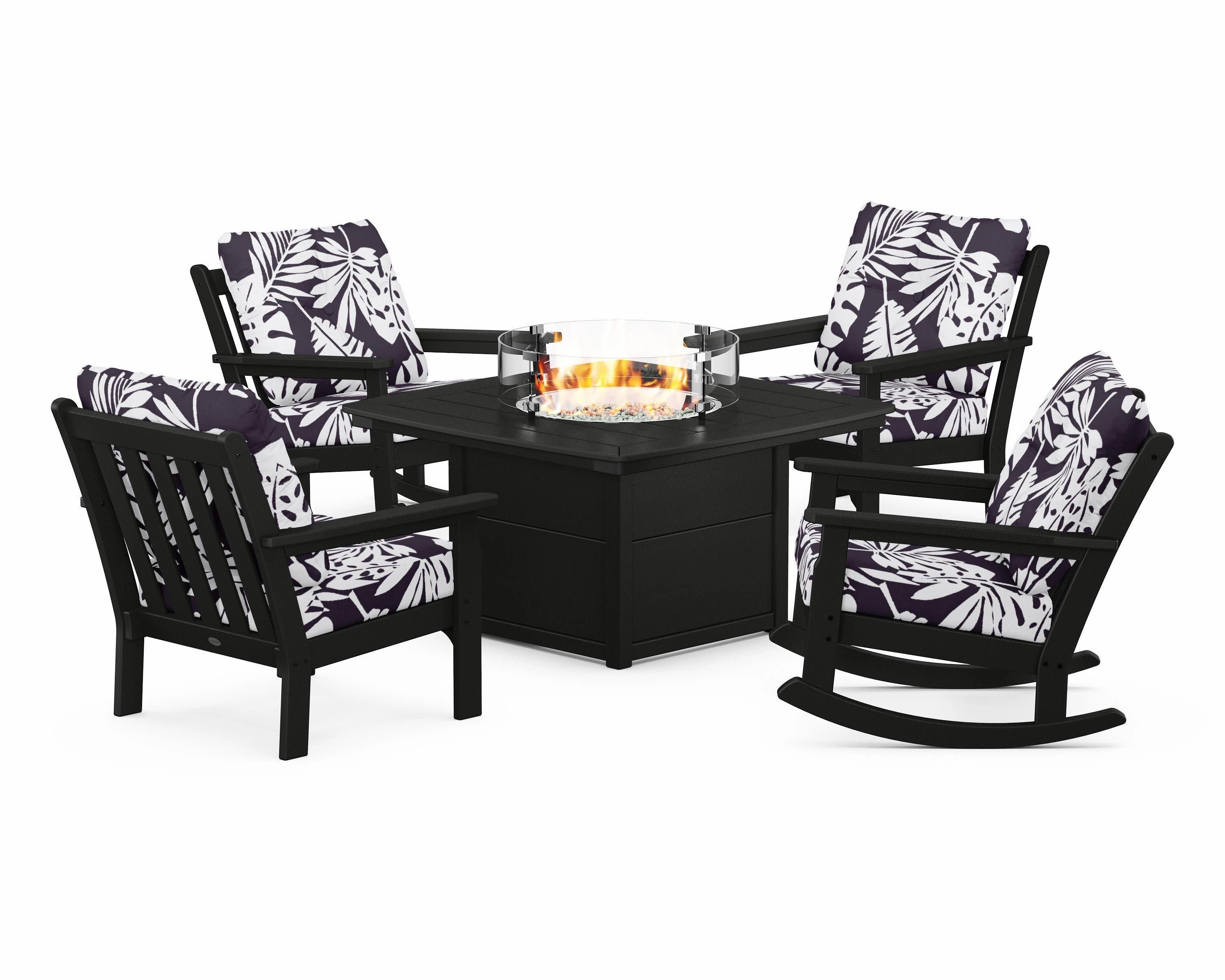 Vineyard 5-Piece Deep Seating Rocking Chair Conversation Set with Fire Pit Table