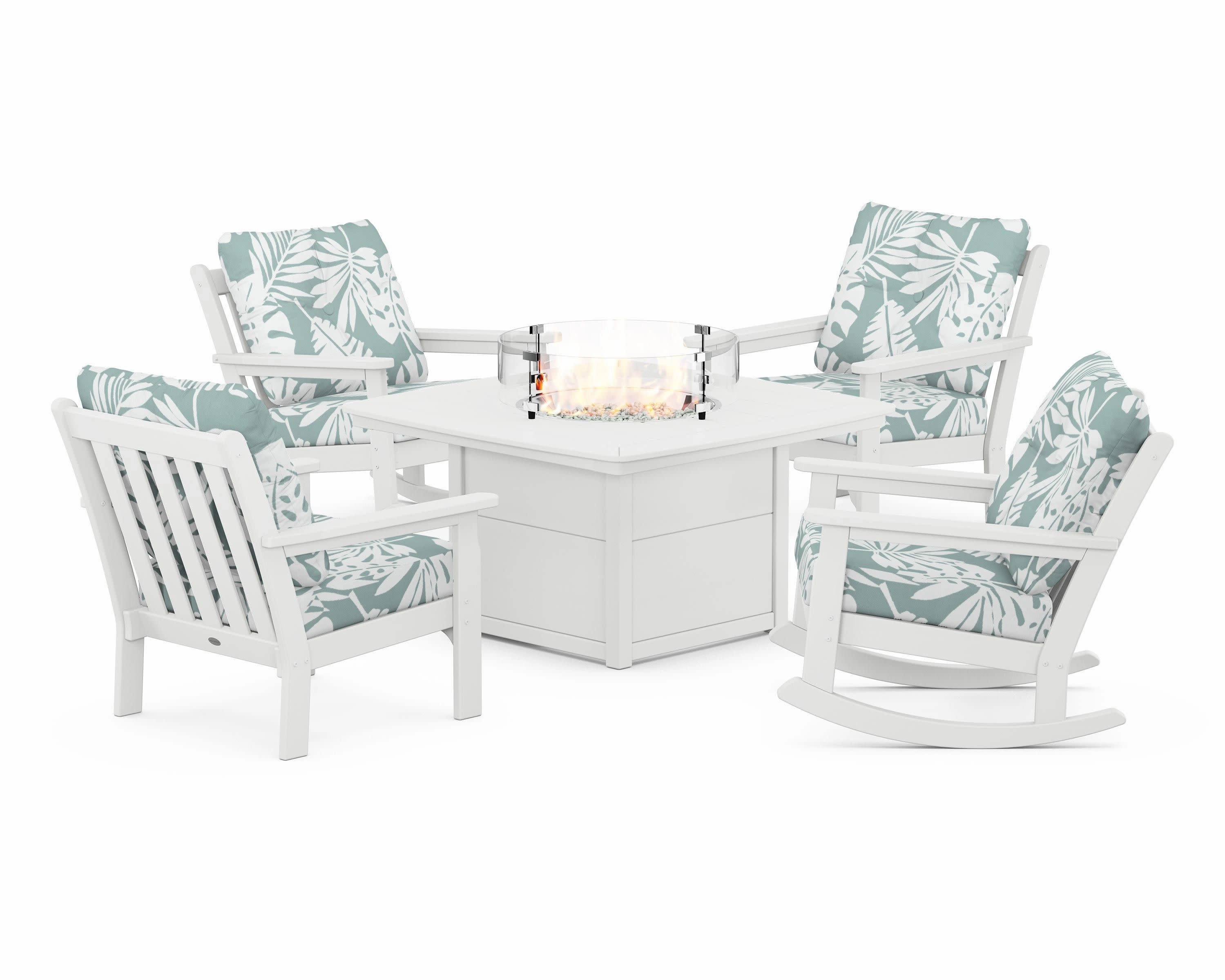 Vineyard 5-Piece Deep Seating Rocking Chair Conversation Set with Fire Pit Table