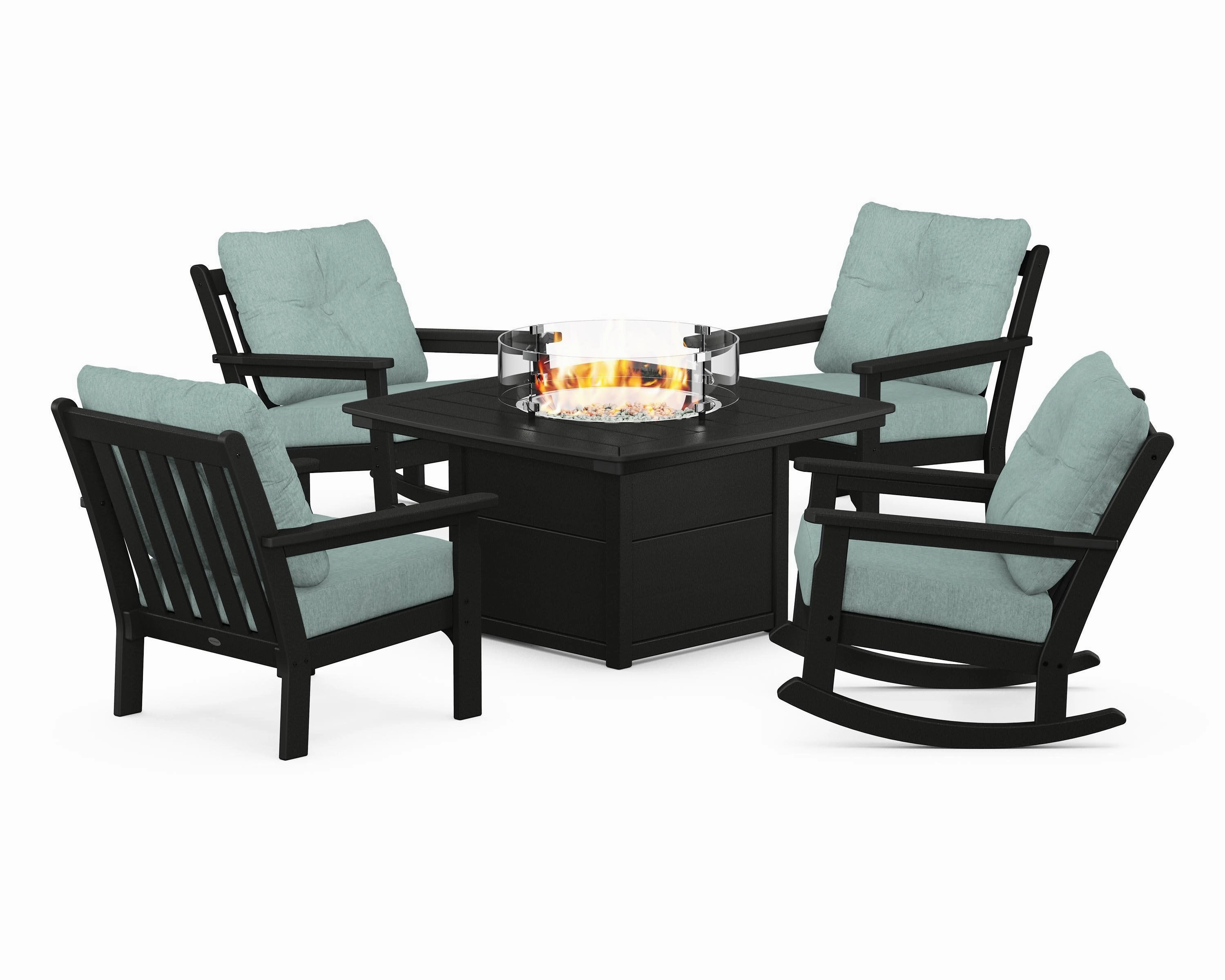 Vineyard 5-Piece Deep Seating Rocking Chair Conversation Set with Fire Pit Table