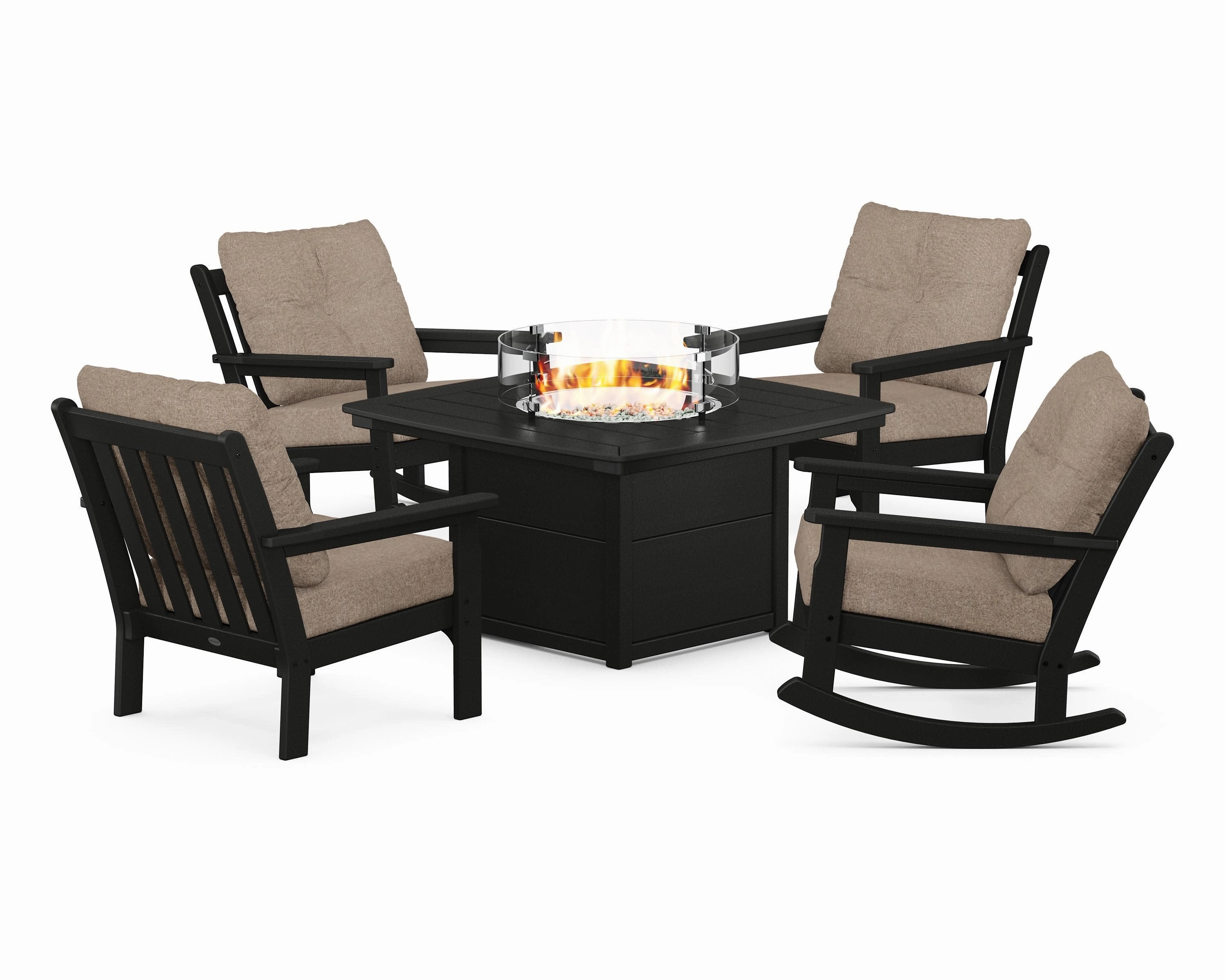 Vineyard 5-Piece Deep Seating Rocking Chair Conversation Set with Fire Pit Table