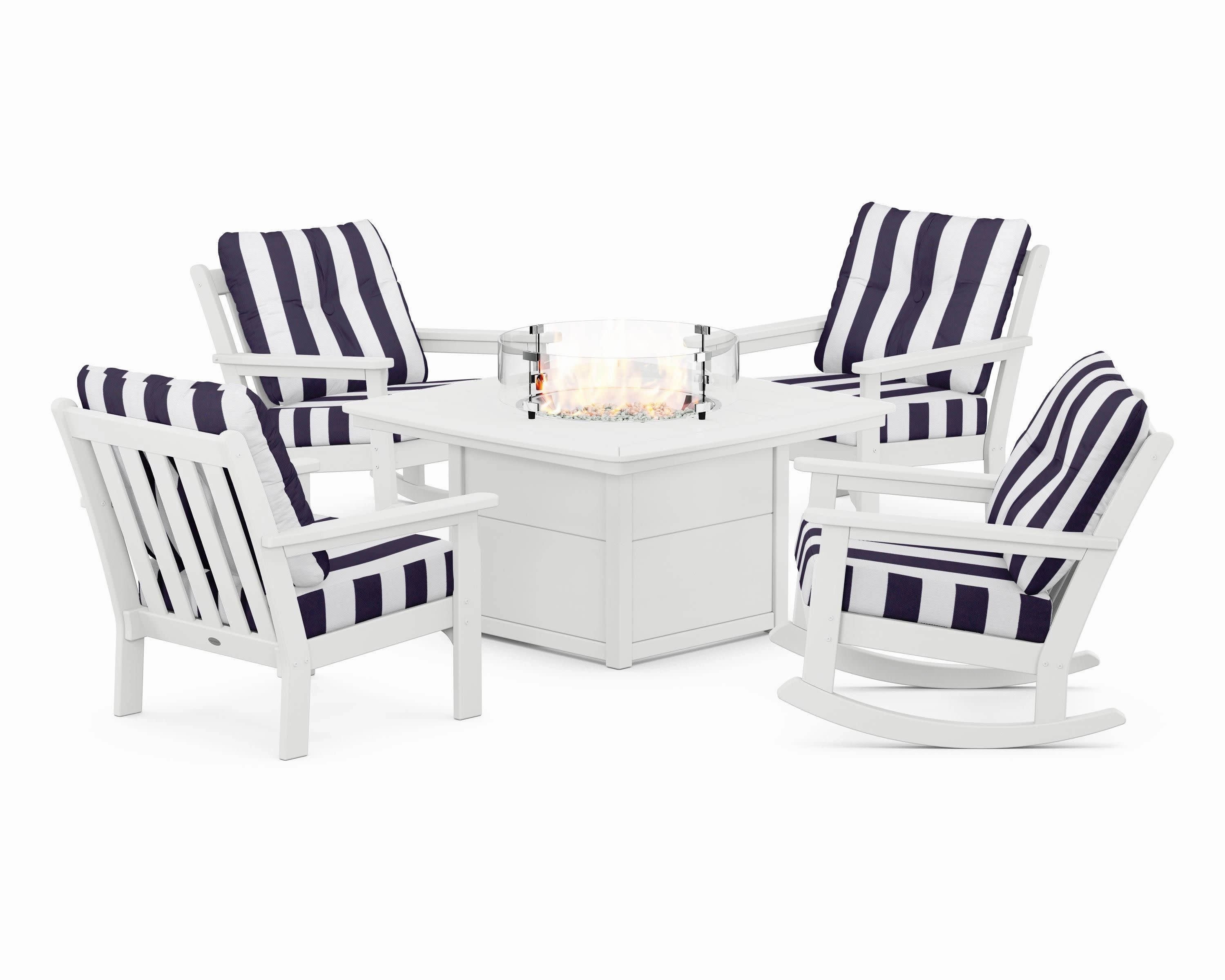 Vineyard 5-Piece Deep Seating Rocking Chair Conversation Set with Fire Pit Table