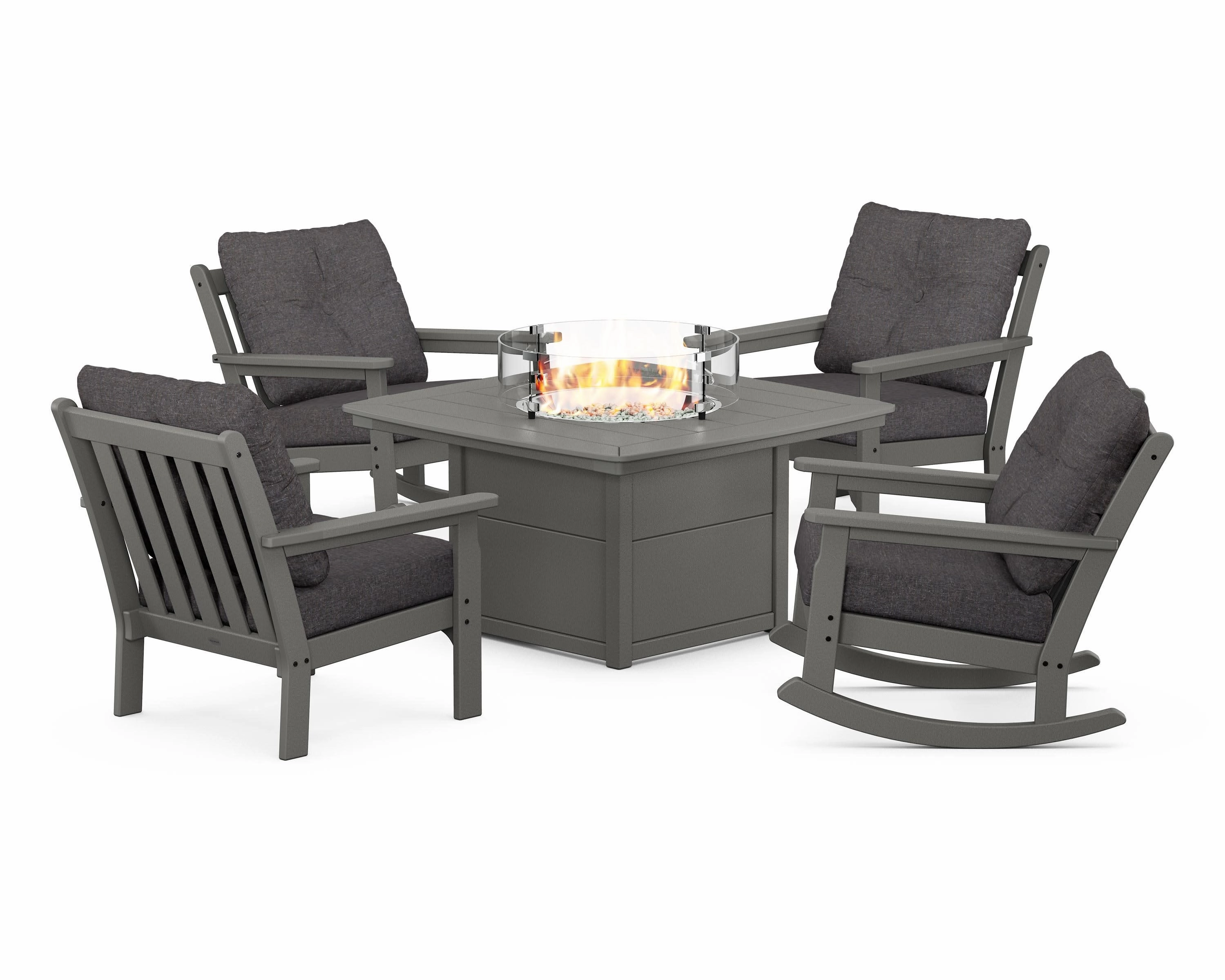 Vineyard 5-Piece Deep Seating Rocking Chair Conversation Set with Fire Pit Table