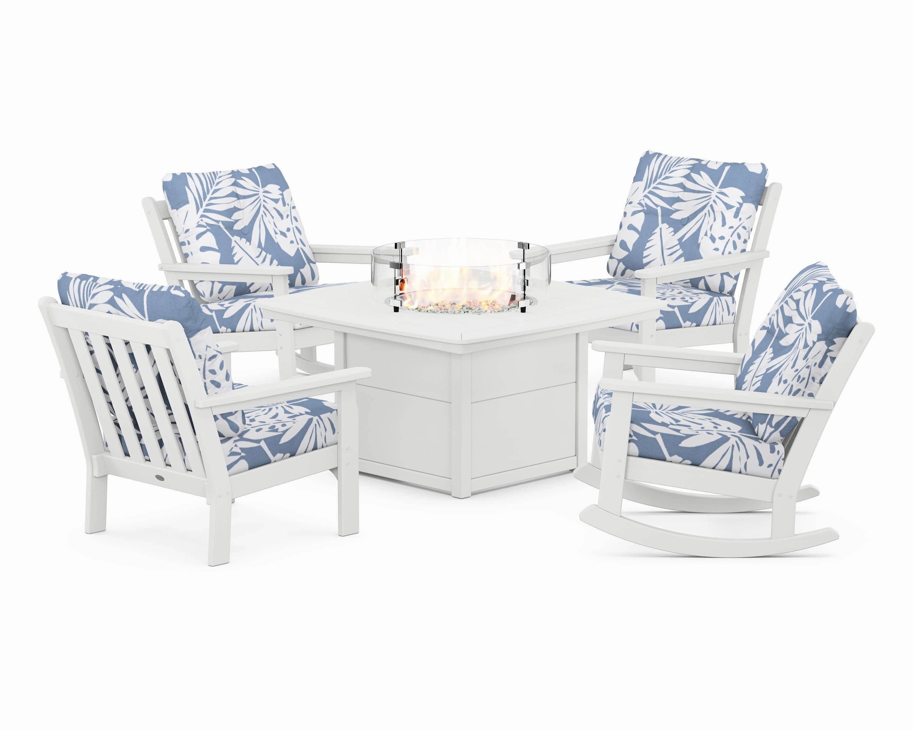Vineyard 5-Piece Deep Seating Rocking Chair Conversation Set with Fire Pit Table