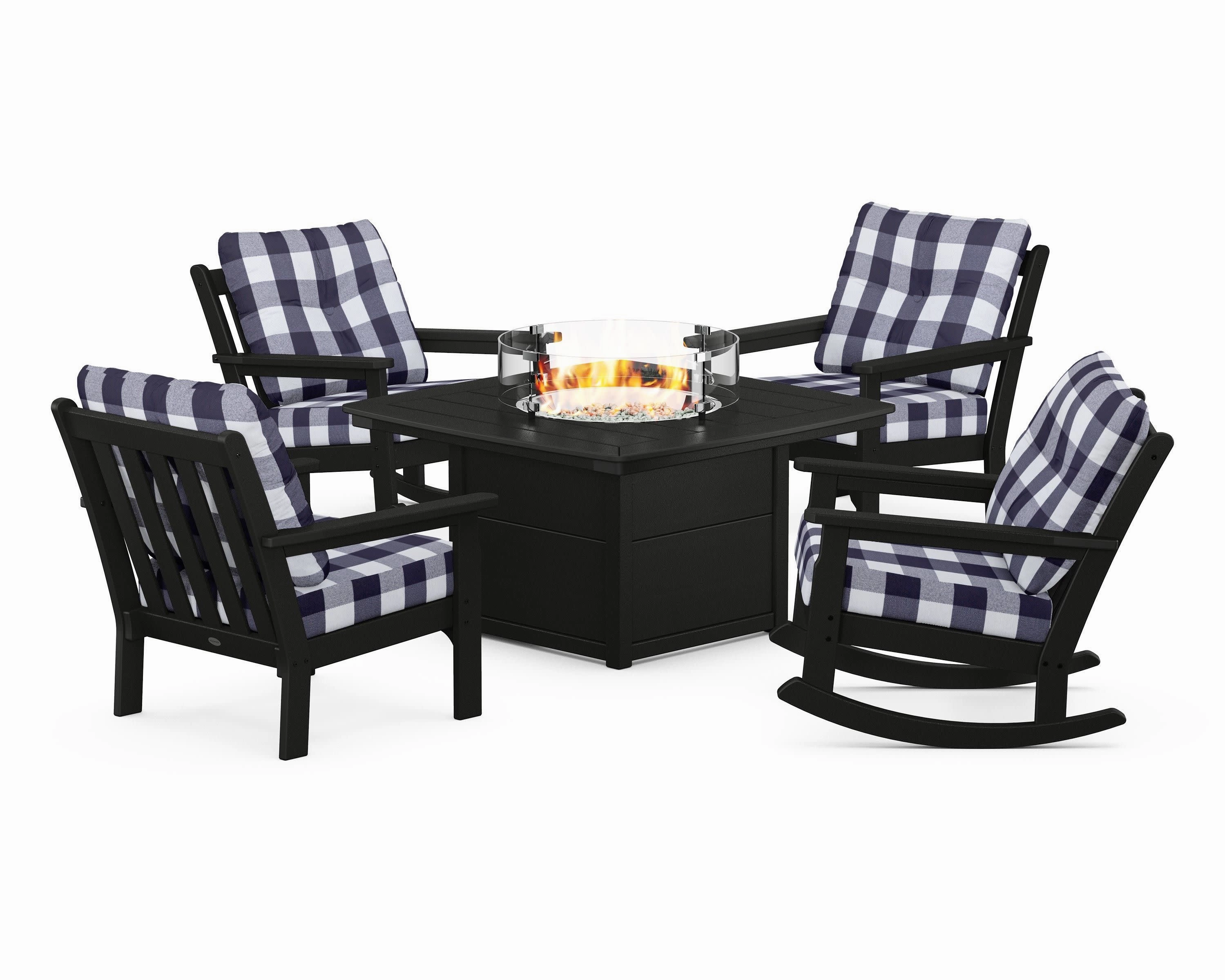 Vineyard 5-Piece Deep Seating Rocking Chair Conversation Set with Fire Pit Table