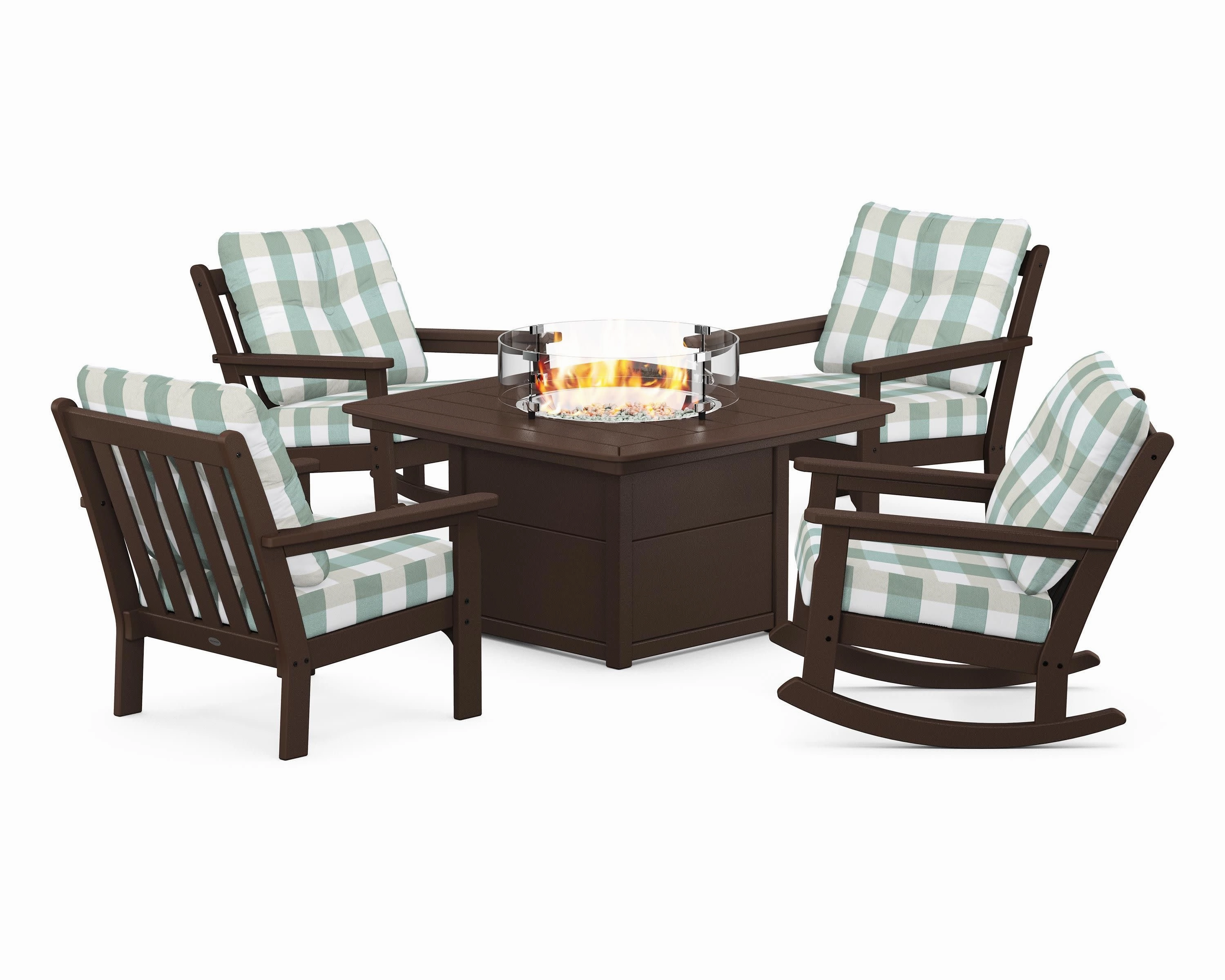 Vineyard 5-Piece Deep Seating Rocking Chair Conversation Set with Fire Pit Table