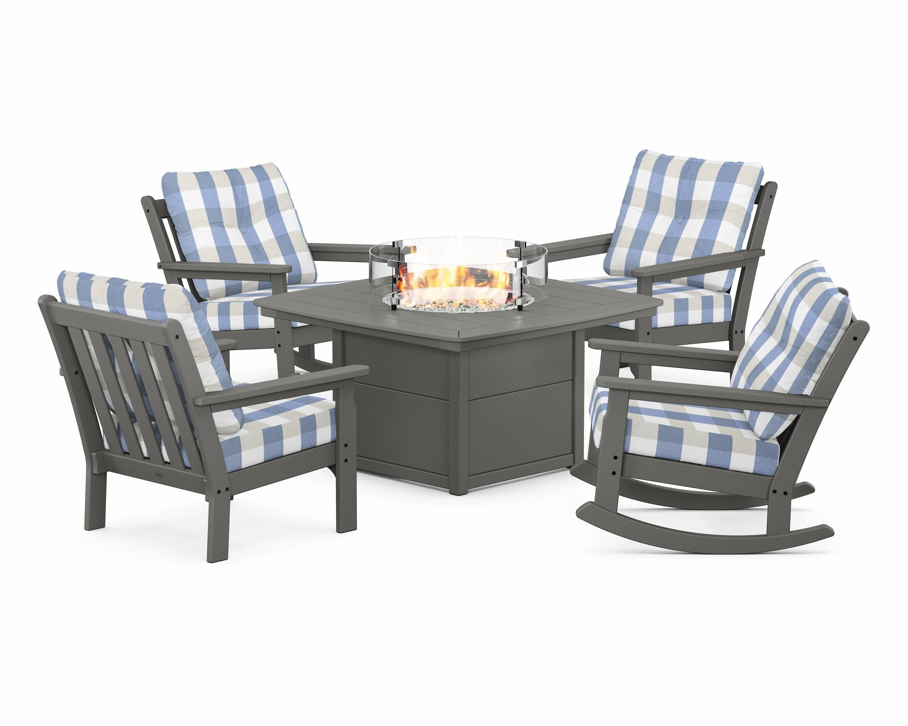 Vineyard 5-Piece Deep Seating Rocking Chair Conversation Set with Fire Pit Table
